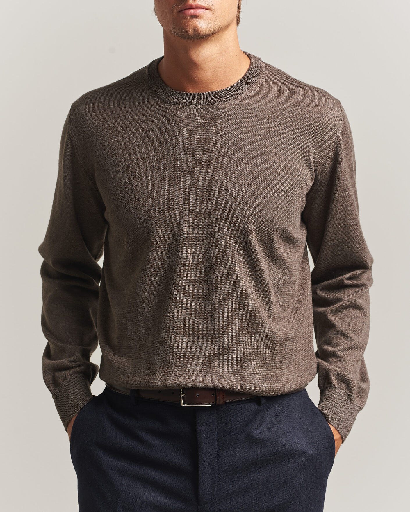 Uomini | Maglieria | Eton | Merino Wool Knitted Crew Neck Dark Brown