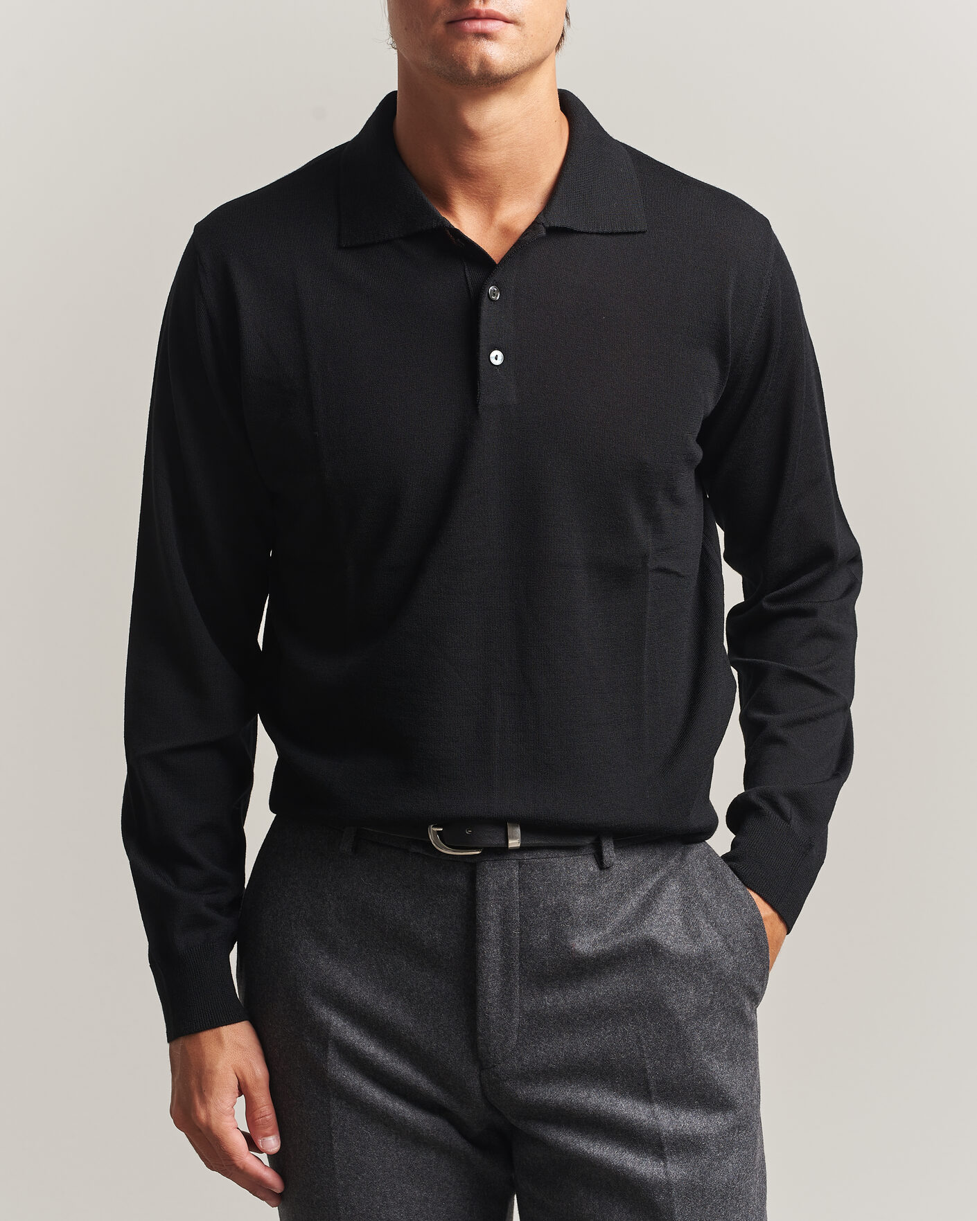 Uomini | Maglieria | Eton | Merino Wool Knitted Polo Black