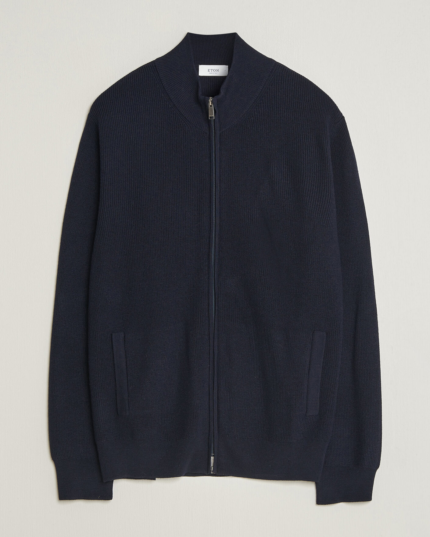 Uomini | Maglieria | Eton | Merino Wool Knitted Full Zip Navy Blue