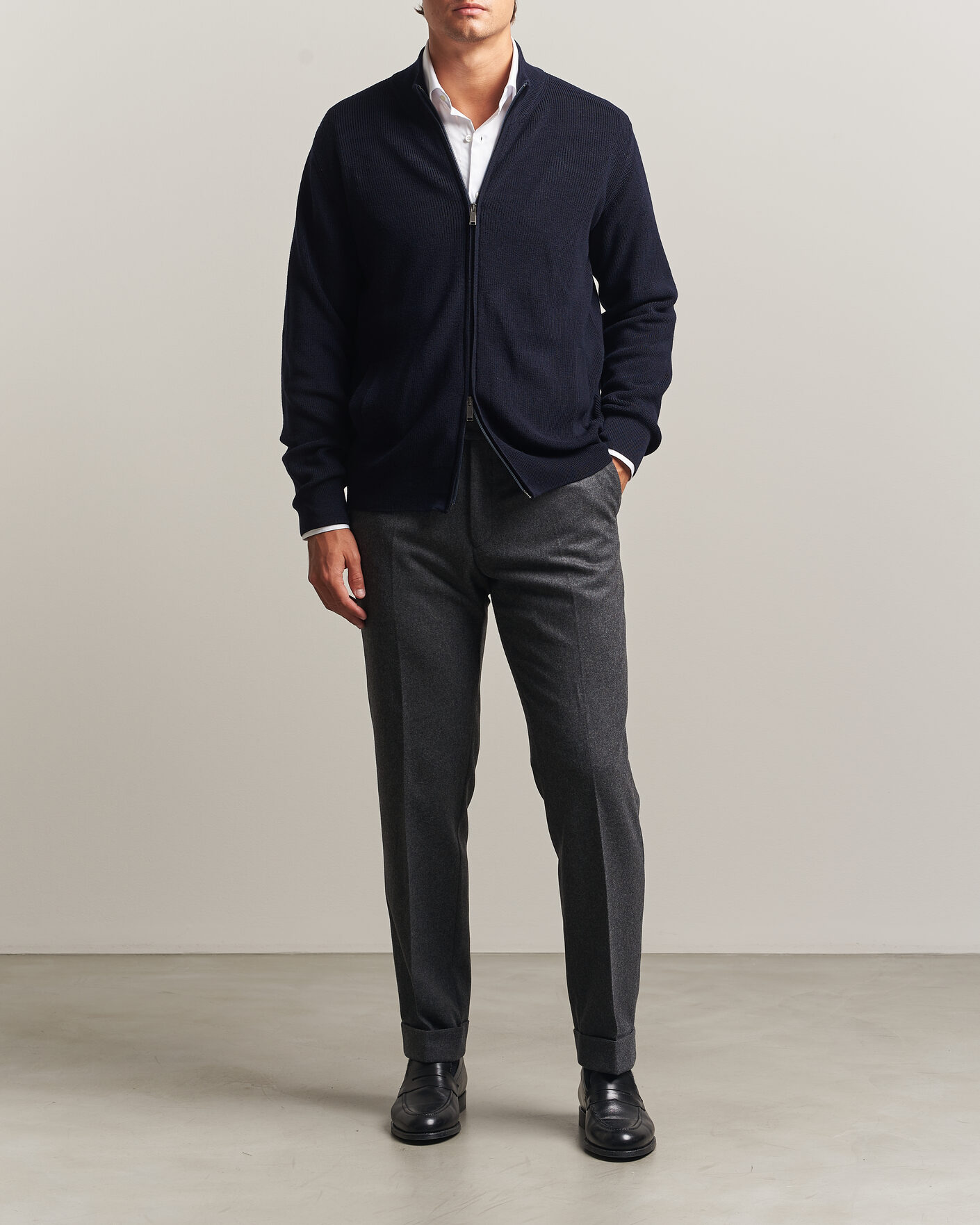 Uomini | Maglieria | Eton | Merino Wool Knitted Full Zip Navy Blue