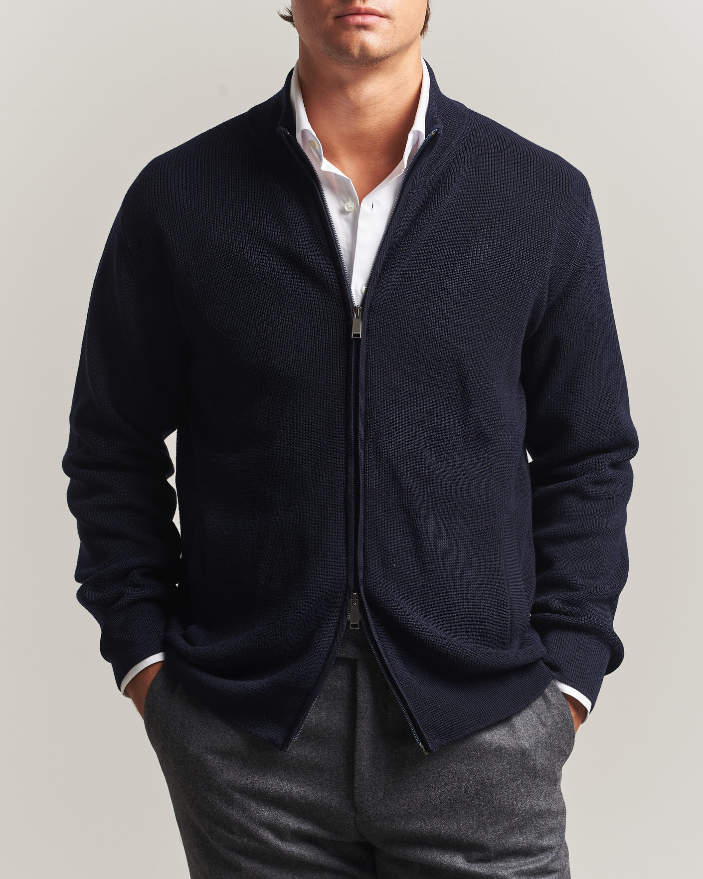 Uomini | Maglieria | Eton | Merino Wool Knitted Full Zip Navy Blue