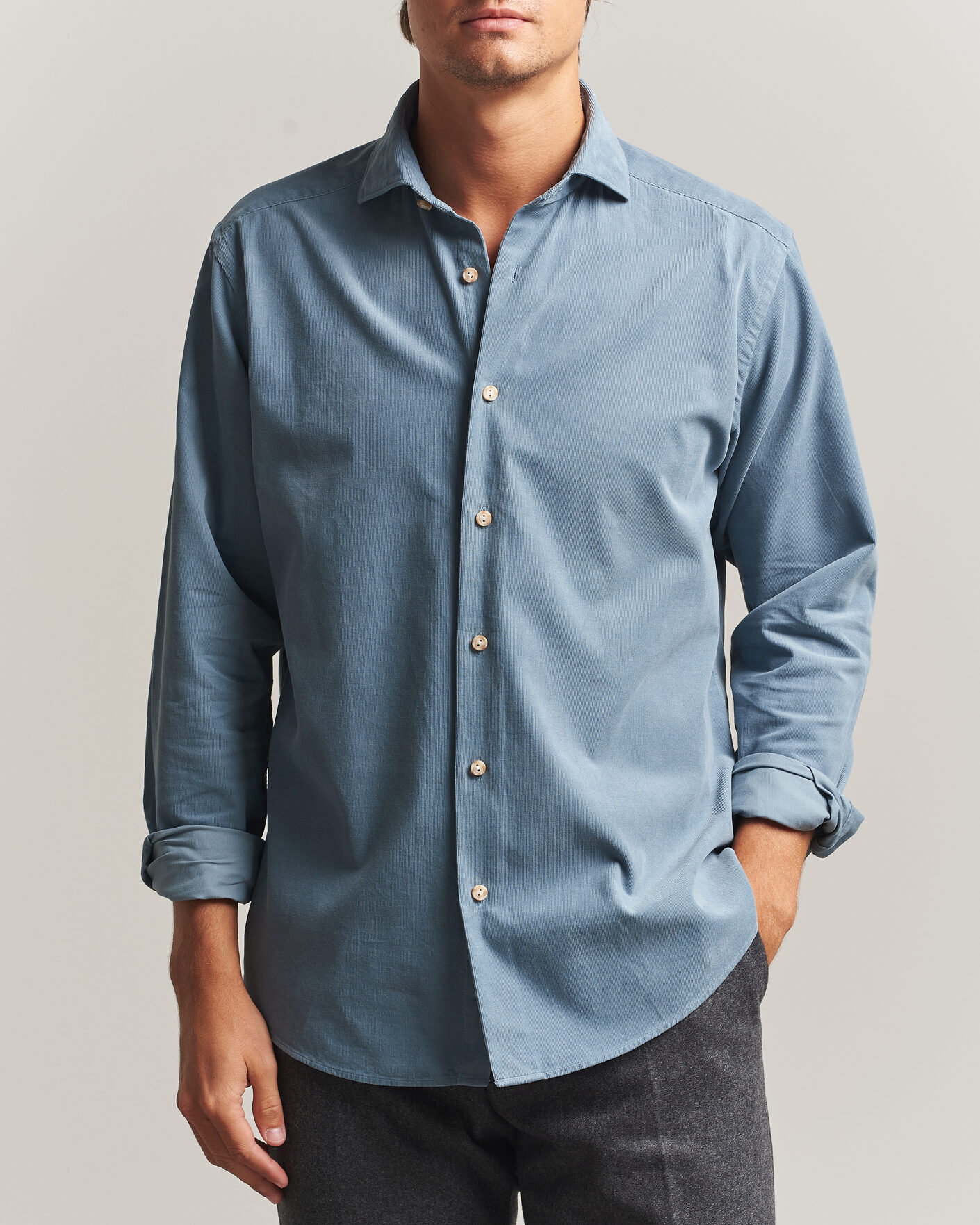 Uomini | Camicie | Eton | Casual Fit Corduroy Shirt Blue