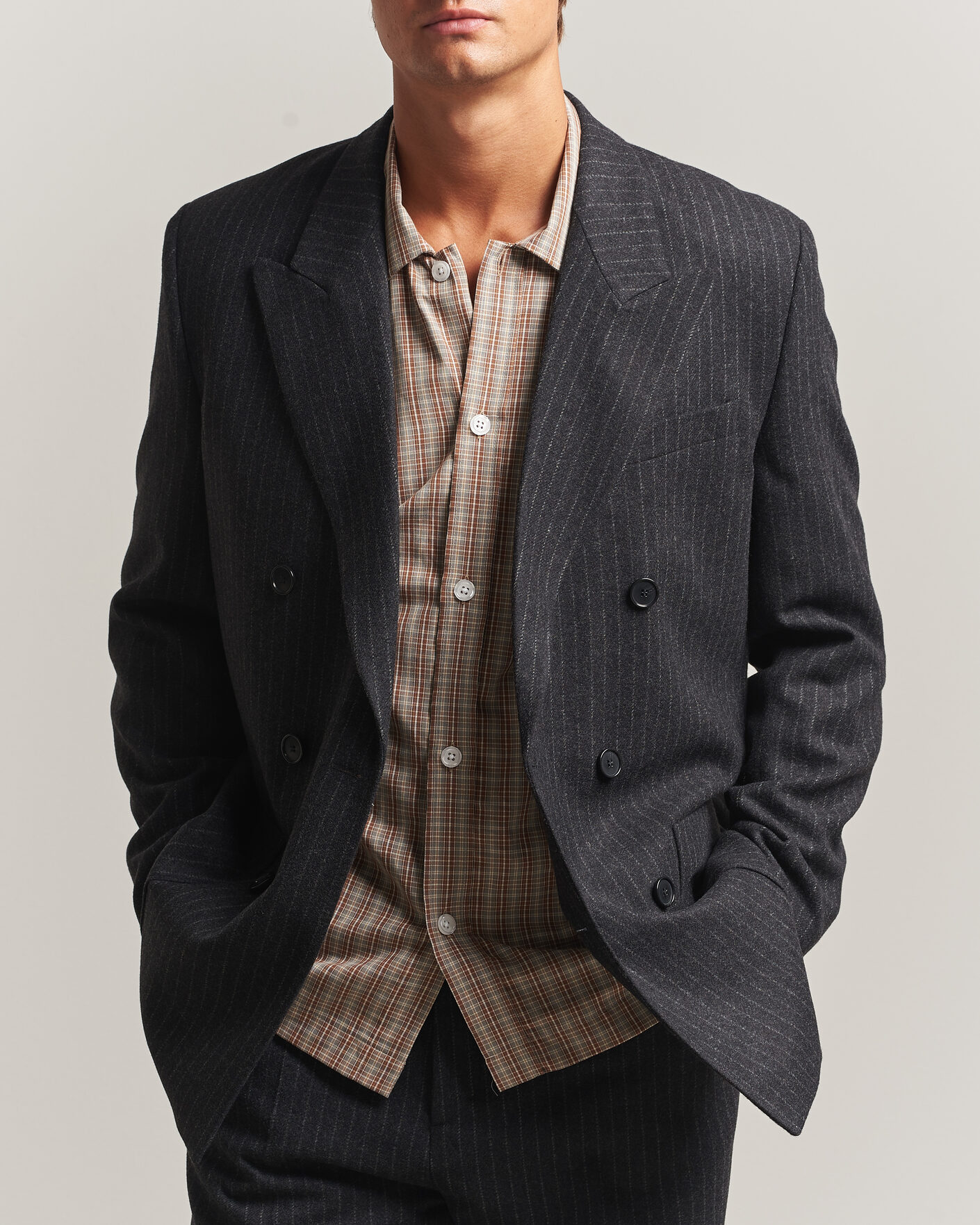 Uomini | Blazers | Filippa K | Michael Wool Flannel Pinstriped Blazer Anthracite
