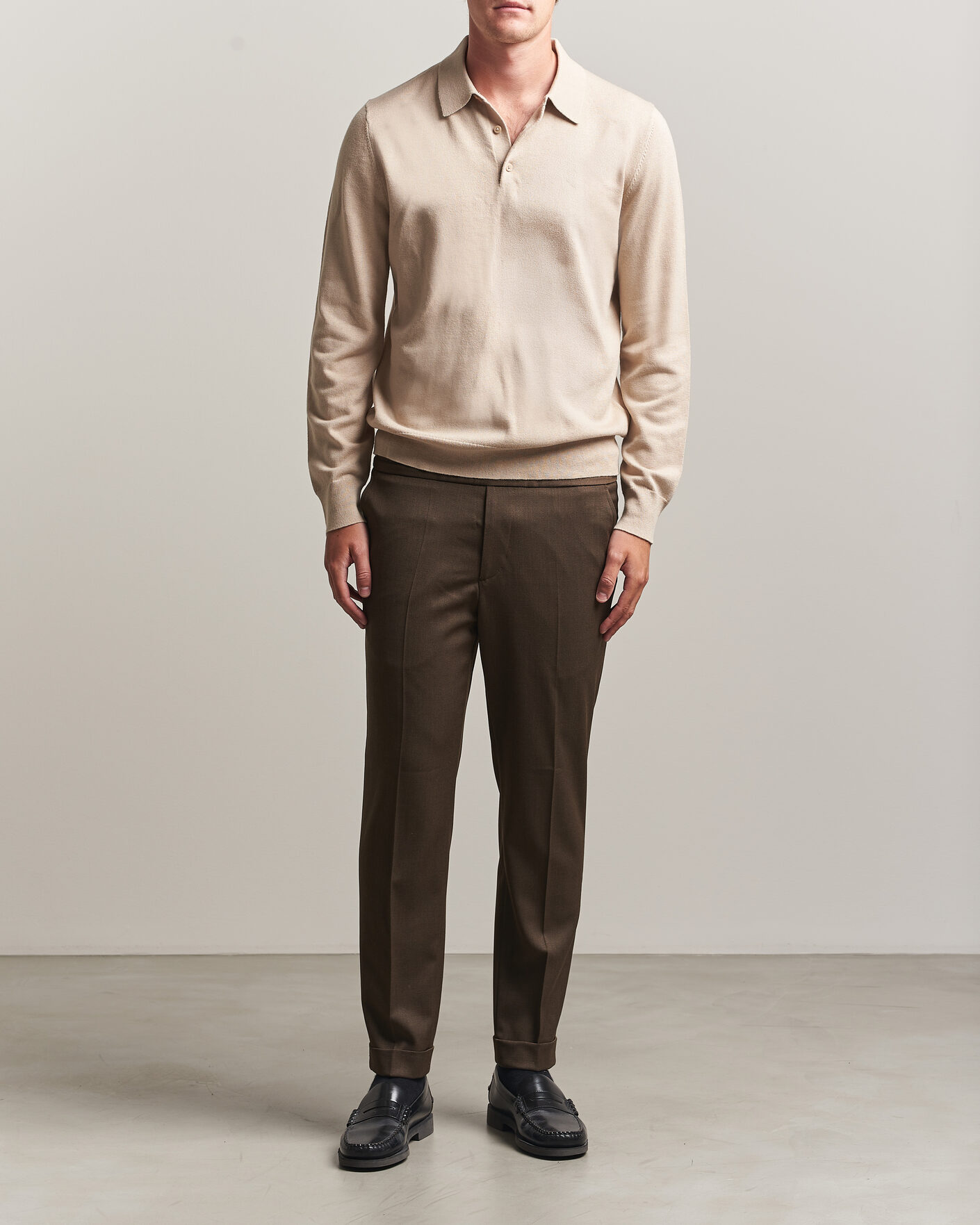 Uomini | Pantaloni | Filippa K | Terry Wool Trousers Walnut Brown