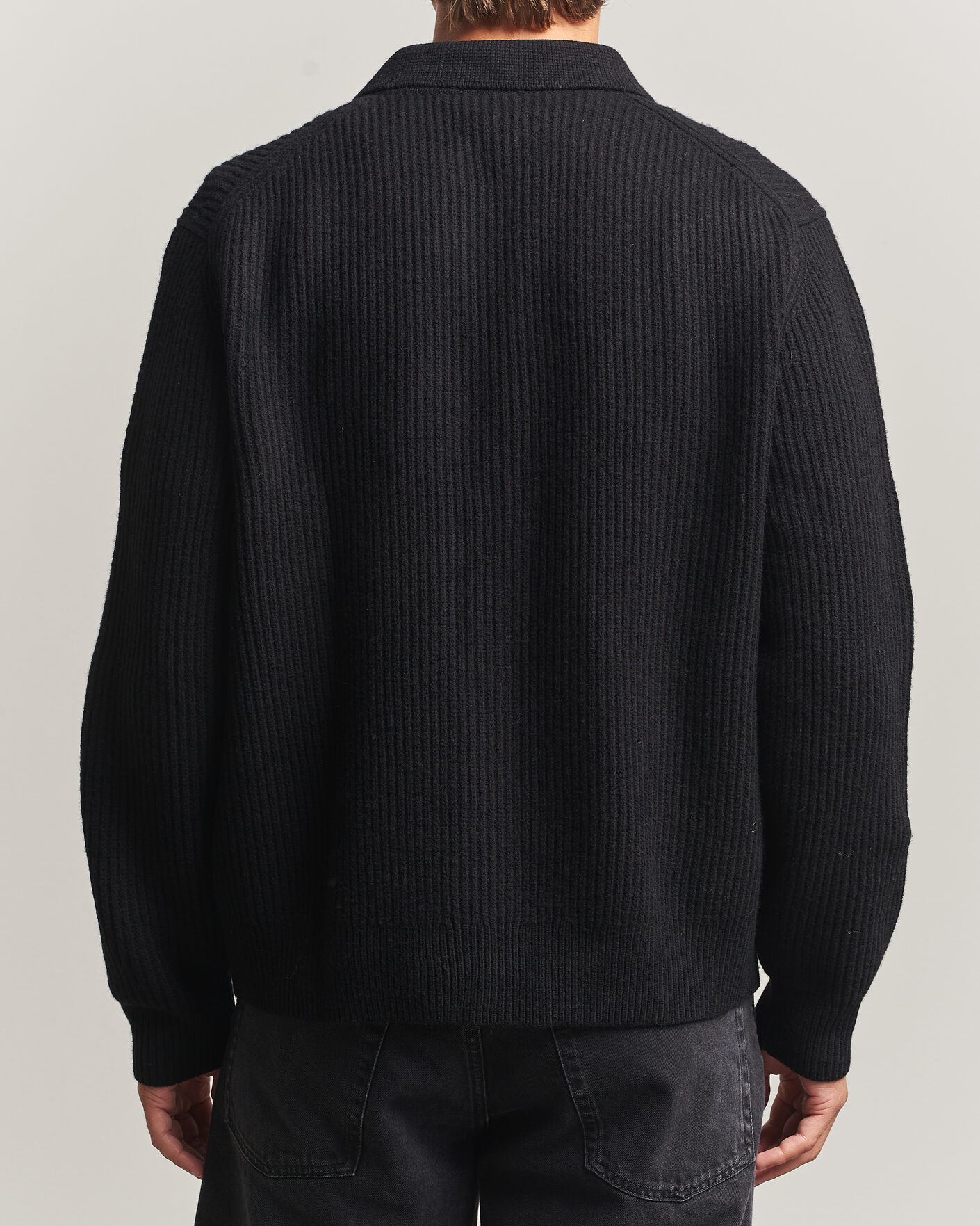 Uomini | Maglieria | Filippa K | Ribbed Wool Knitted Full Zip Black