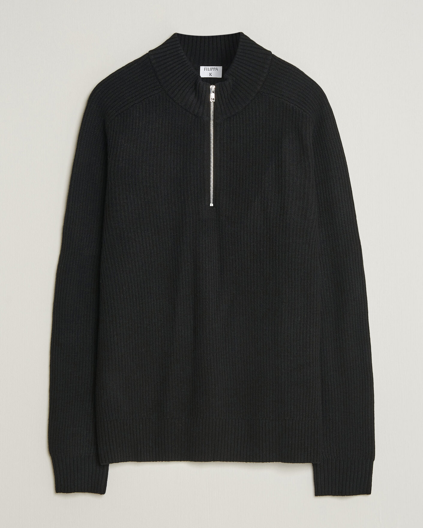 Uomini | Maglieria | Filippa K | Ribbed Wool Knitted Half Zip Black