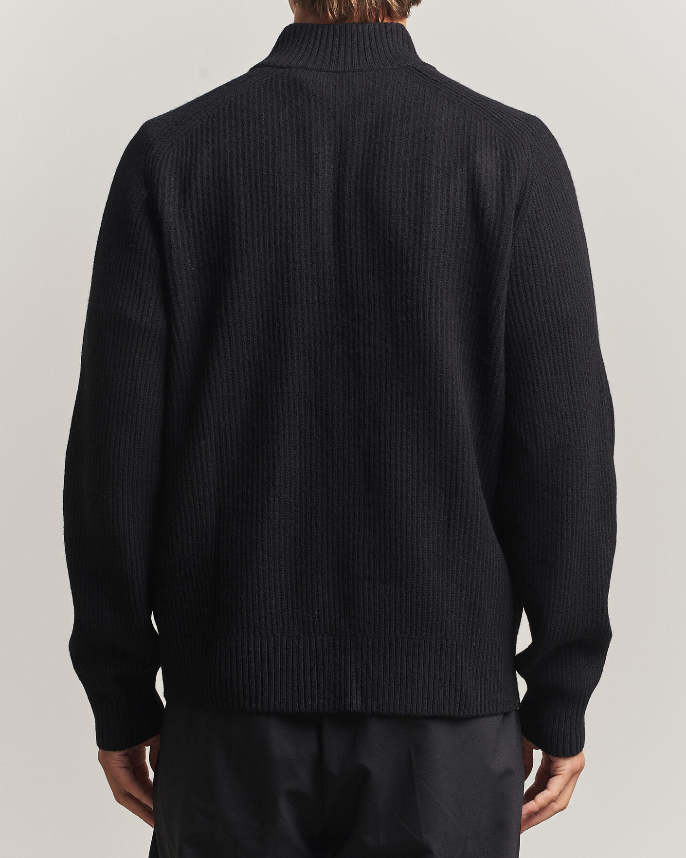 Uomini | Maglieria | Filippa K | Ribbed Wool Knitted Half Zip Black