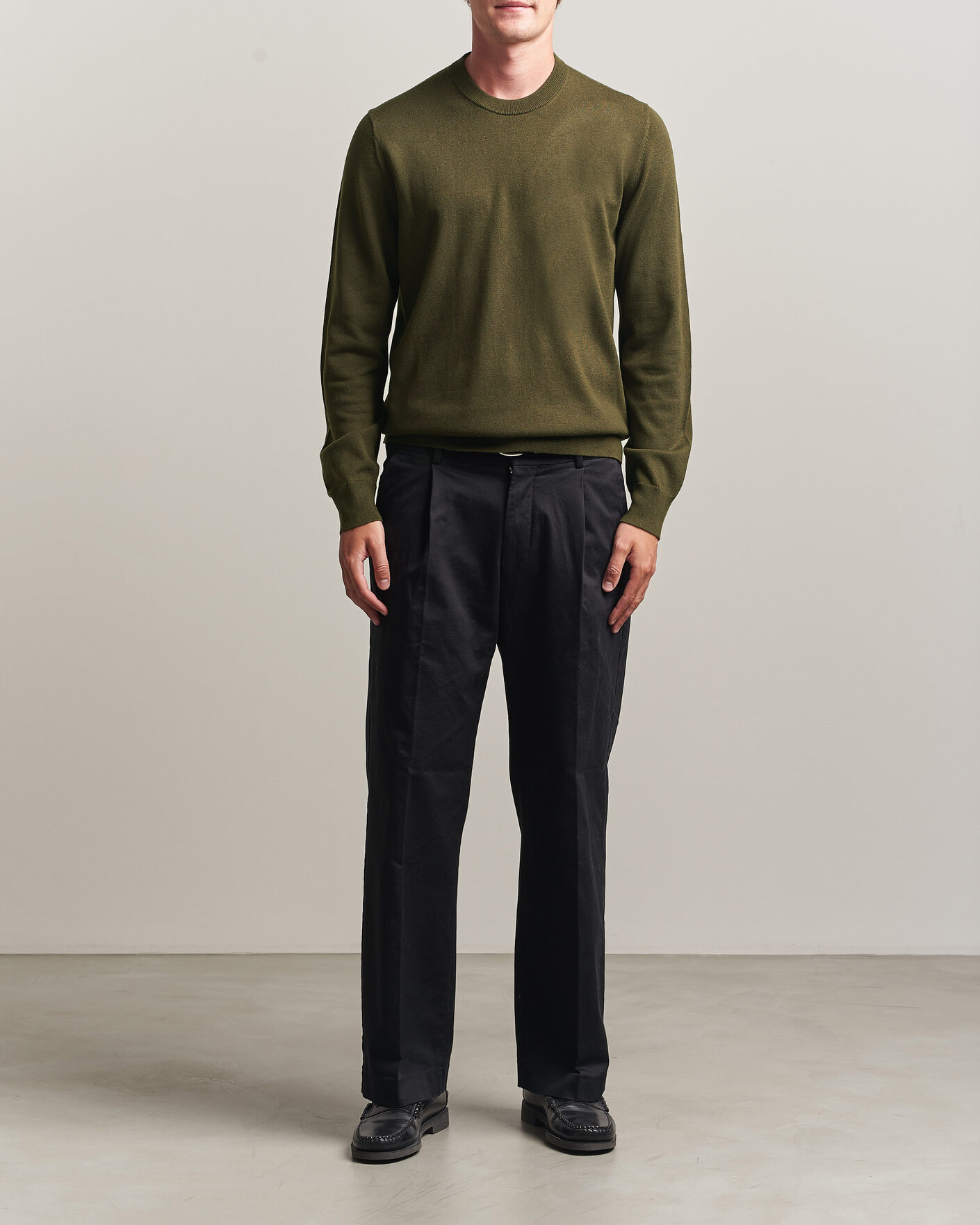 Uomini | Maglieria | Filippa K | Cotton Merino Knitted Sweater Dark Moss Green