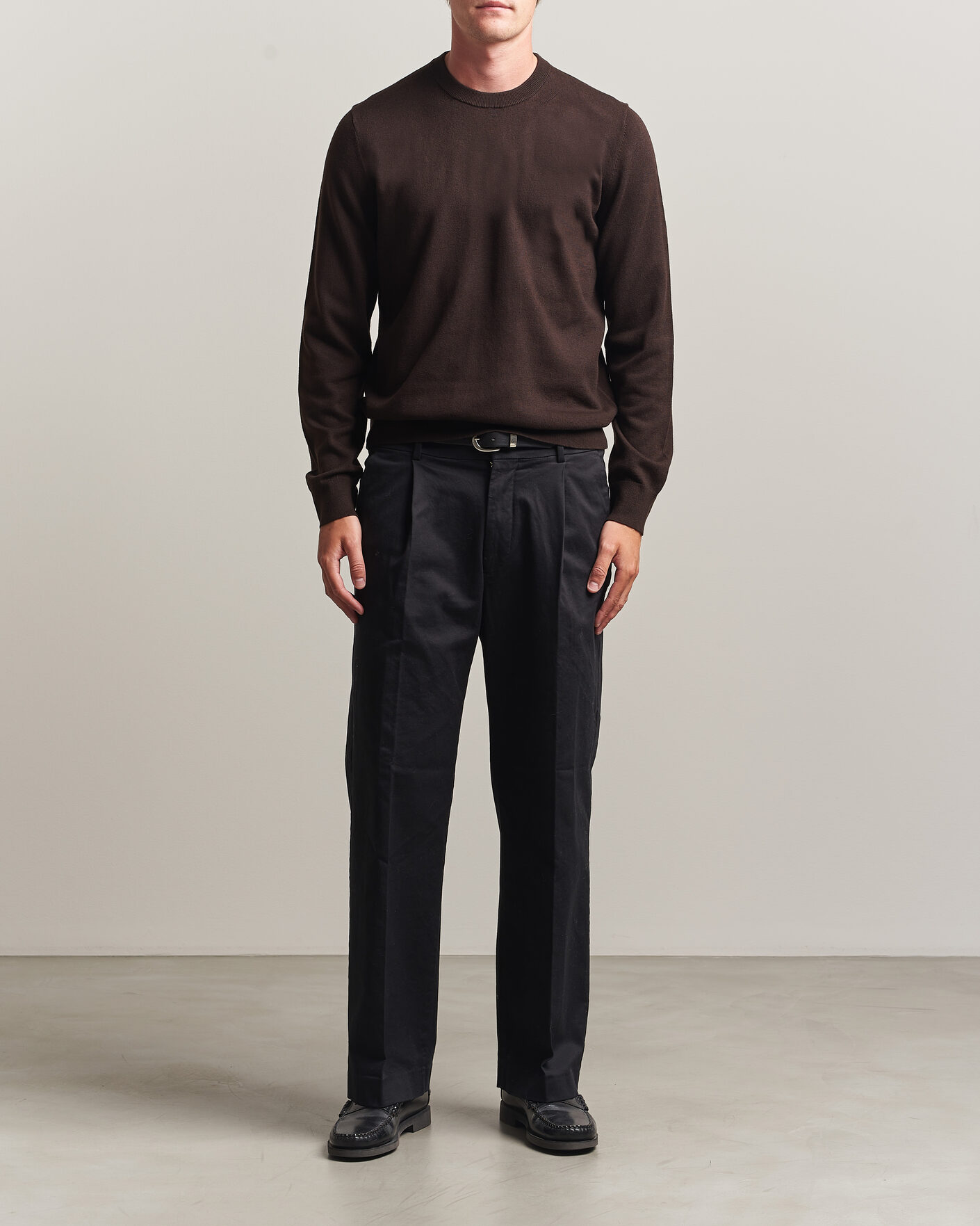 Uomini | Maglieria | Filippa K | Cotton Merino Knitted Sweater Dark Chocolate