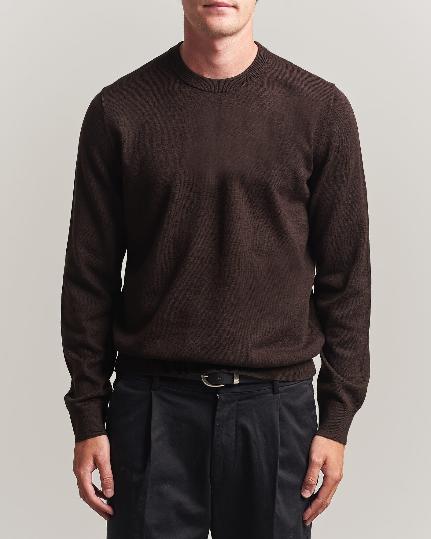 Uomini | Maglieria | Filippa K | Cotton Merino Knitted Sweater Dark Chocolate