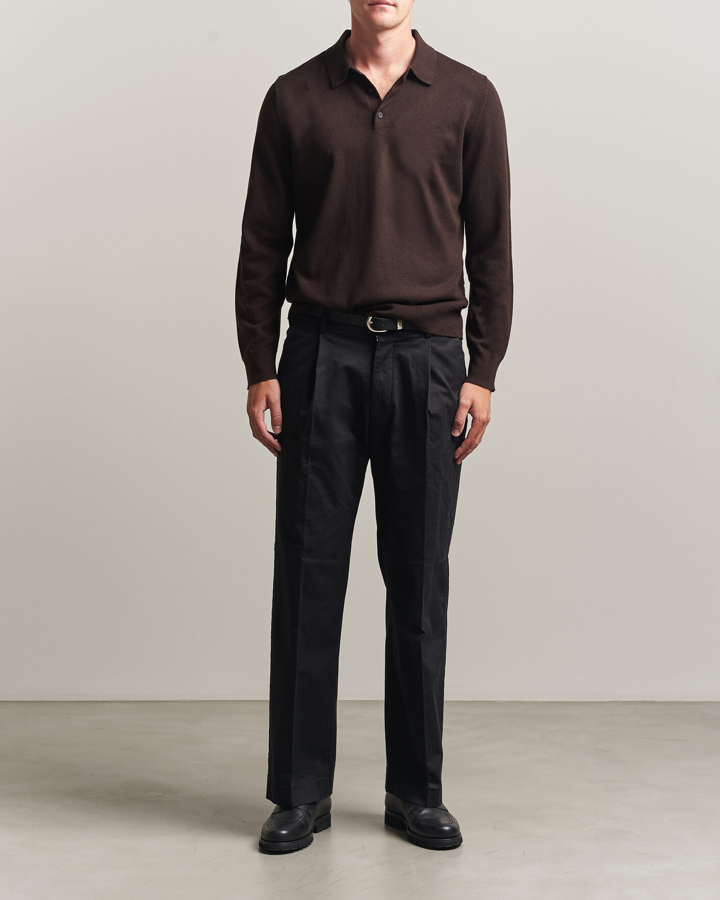 Uomini | Maglieria | Filippa K | Knitted Polo Shirt Dark Chocolate