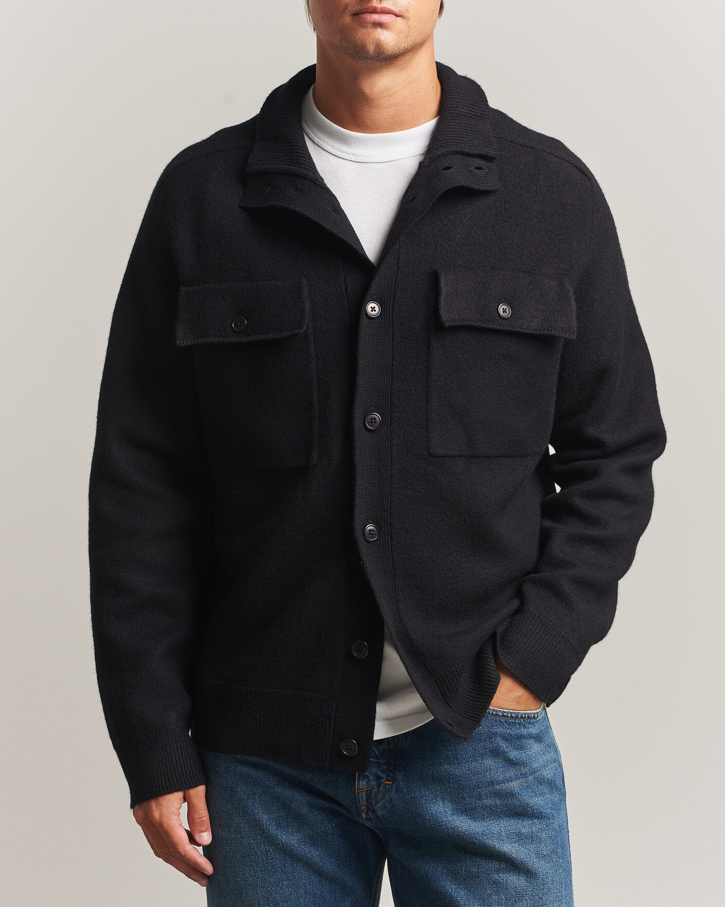 Uomini | Maglieria | Filippa K | Wool Knitted Cardigan Black