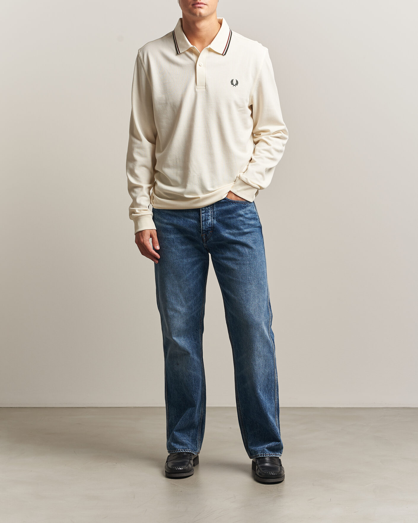Uomini | Polo | Fred Perry | Twin Tipped Long Sleeve Polo Shirt Ecru