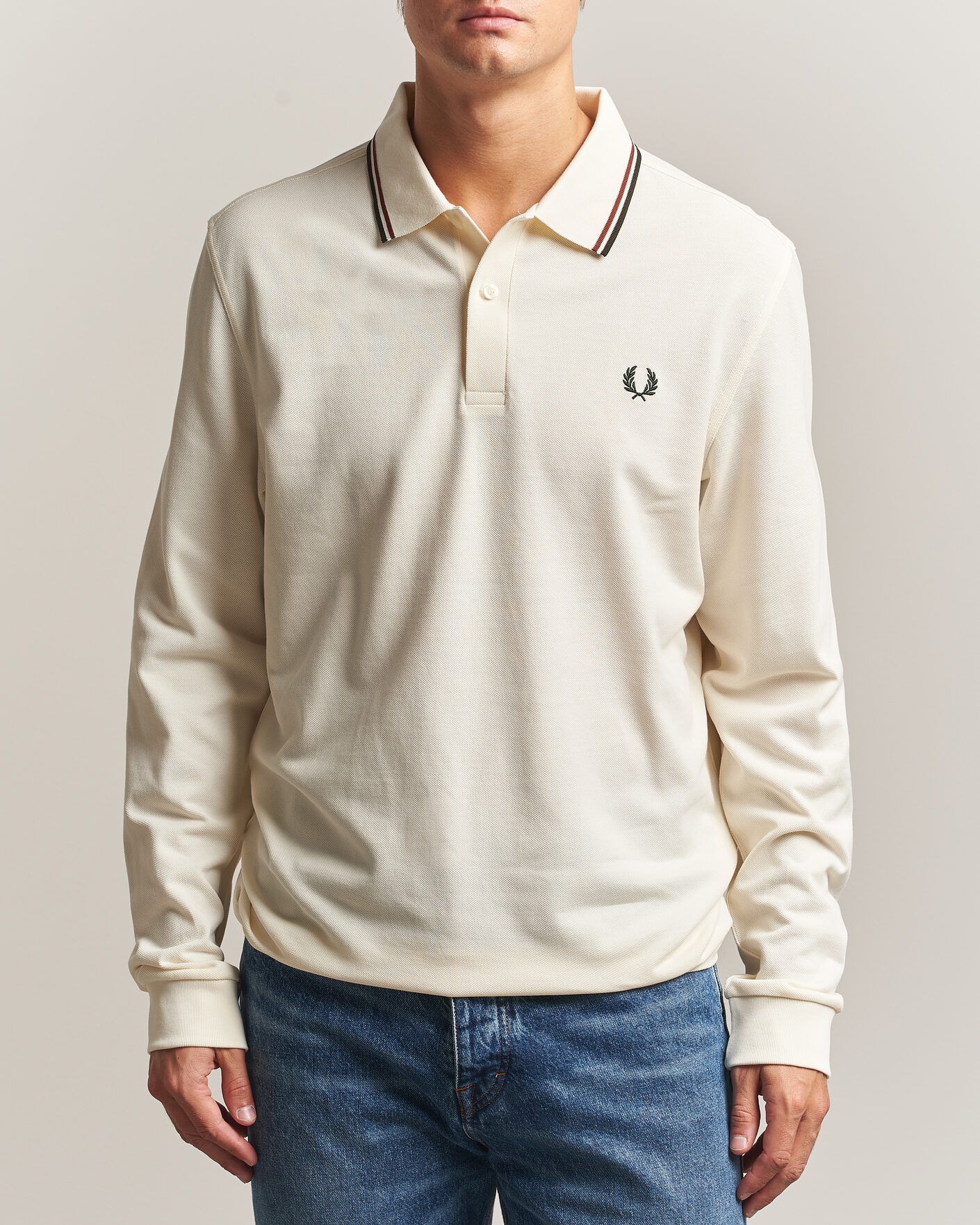 Uomini | Polo | Fred Perry | Twin Tipped Long Sleeve Polo Shirt Ecru