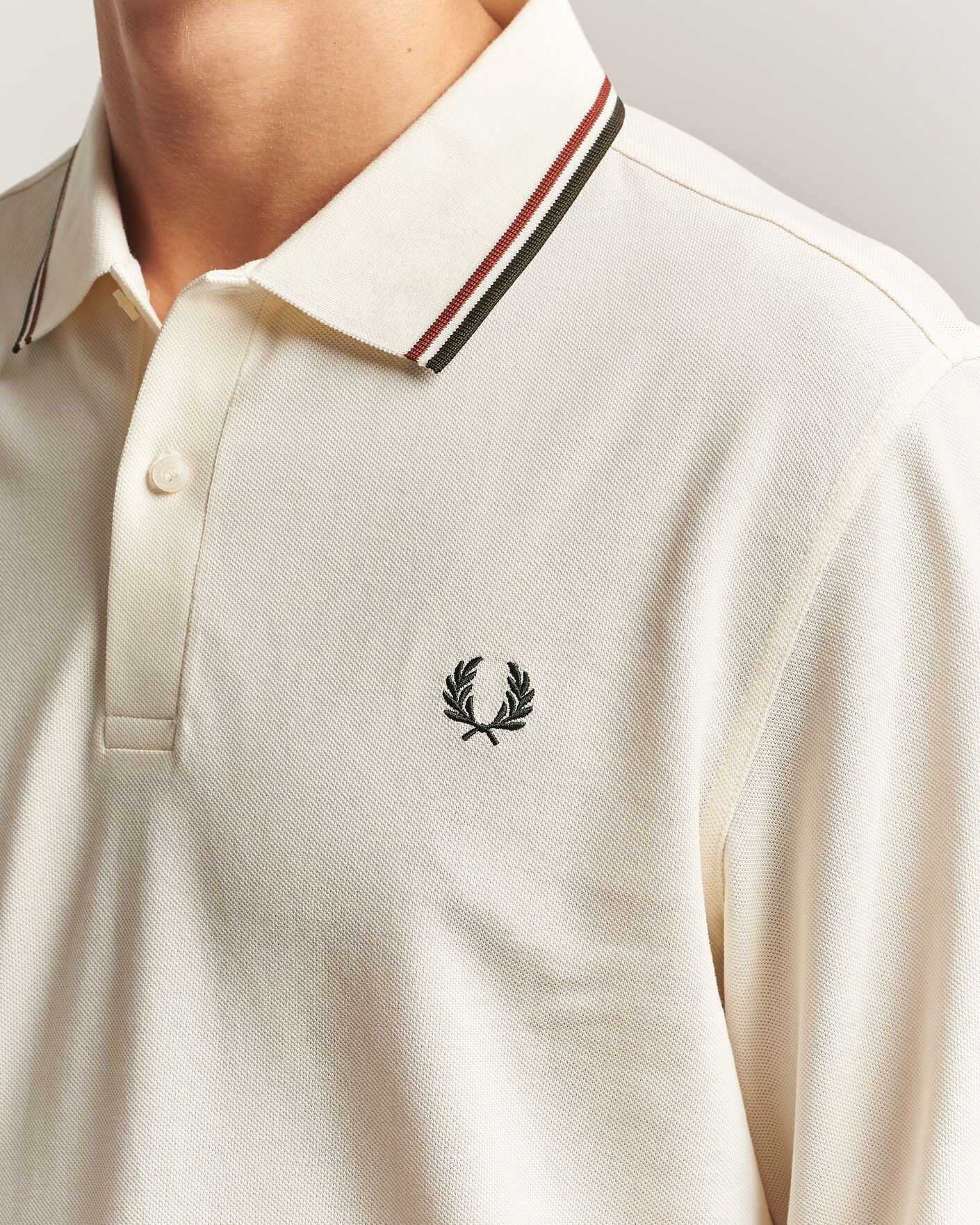 Uomini | Polo | Fred Perry | Twin Tipped Long Sleeve Polo Shirt Ecru