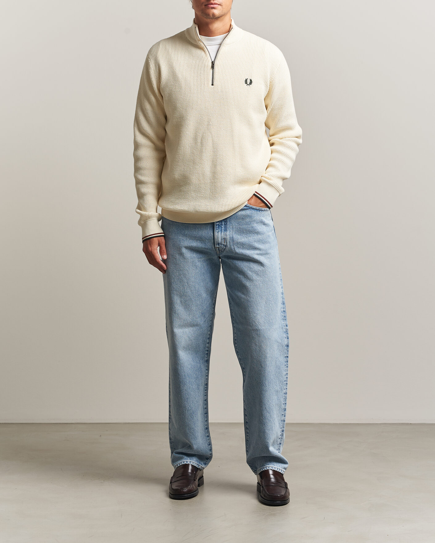 Uomini | Maglieria | Fred Perry | Waffle Stitch Half Zip Ecru