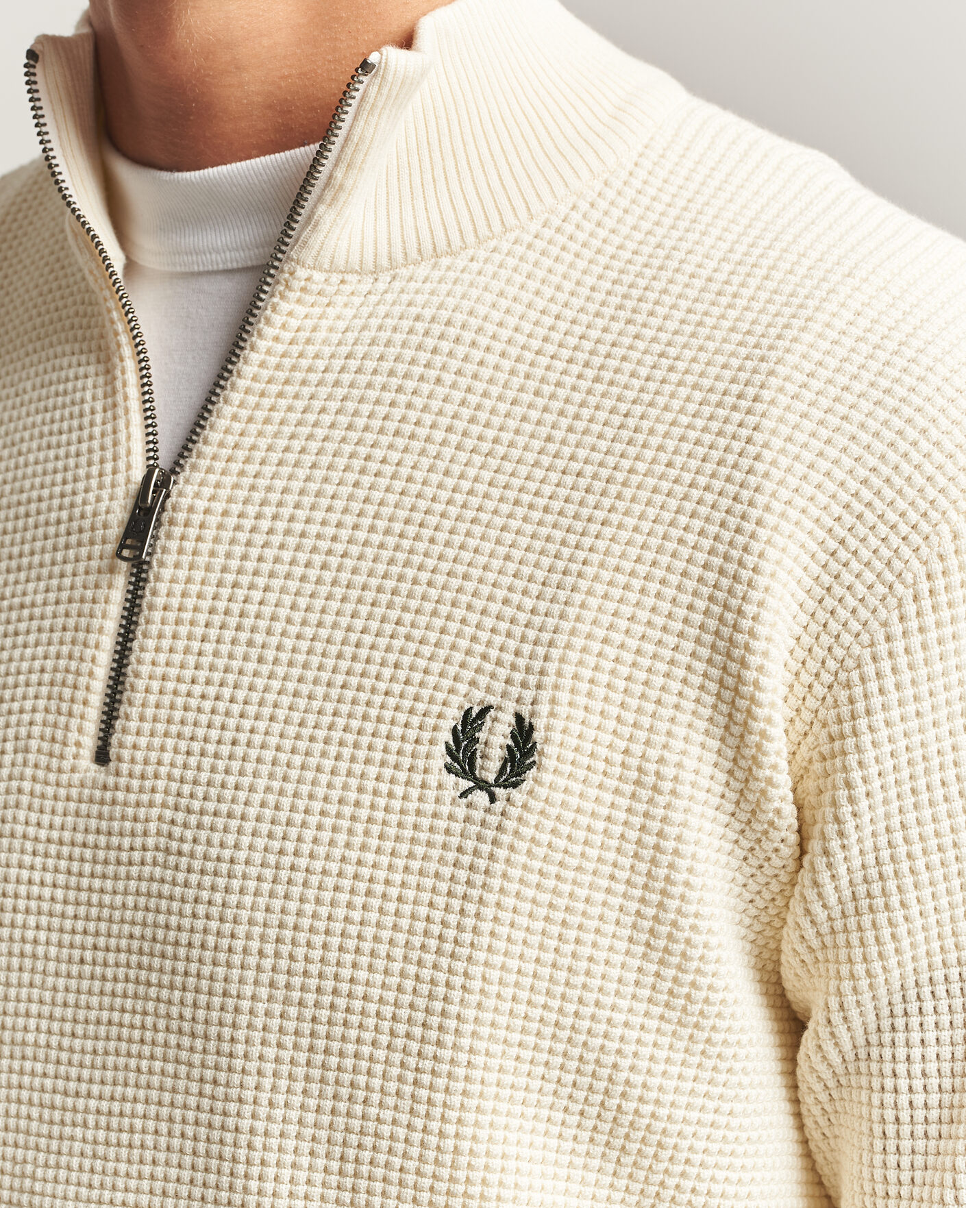 Uomini | Maglieria | Fred Perry | Waffle Stitch Half Zip Ecru