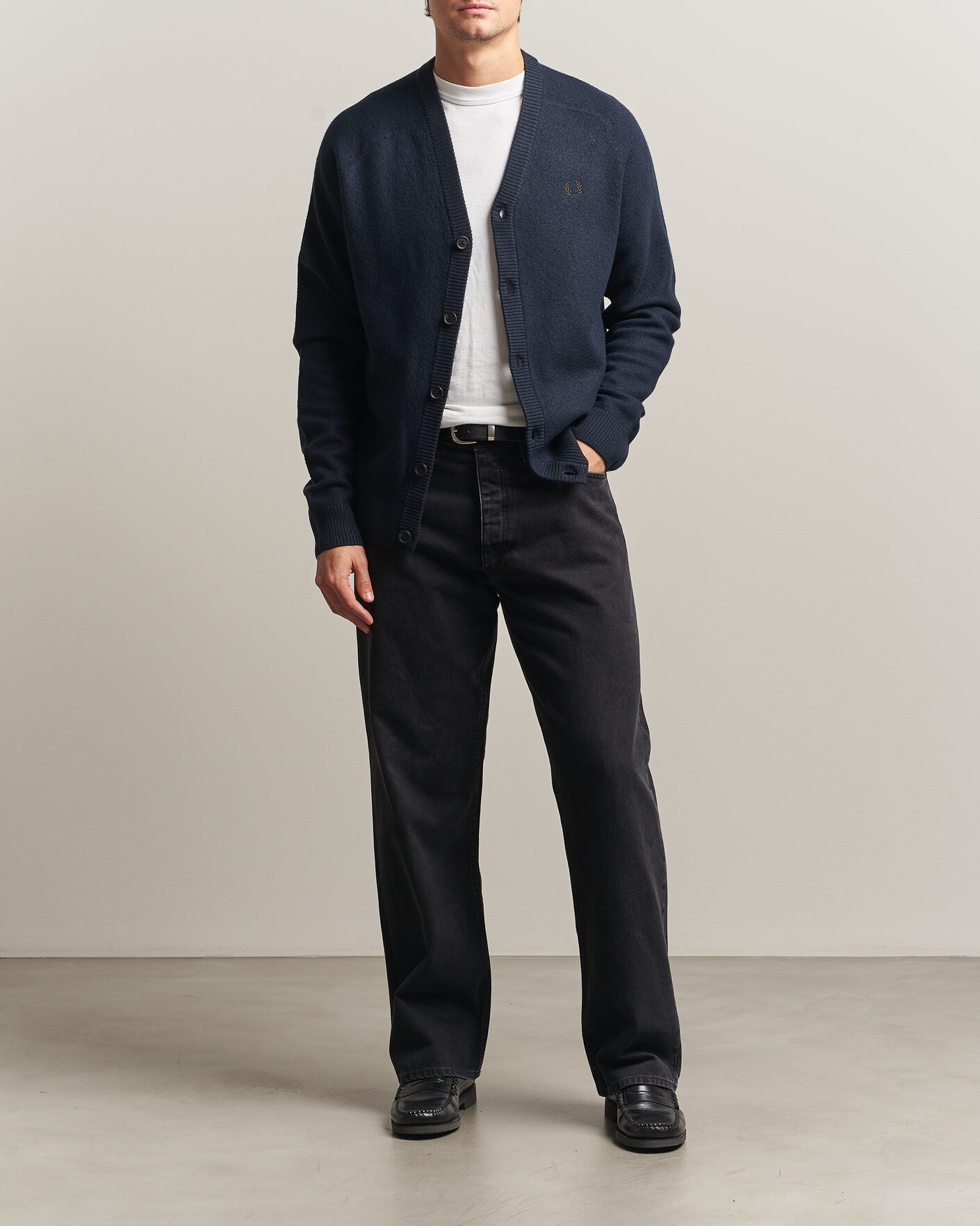 Uomini | Maglieria | Fred Perry | Wool Saddle Sleeve Cardigan Navy