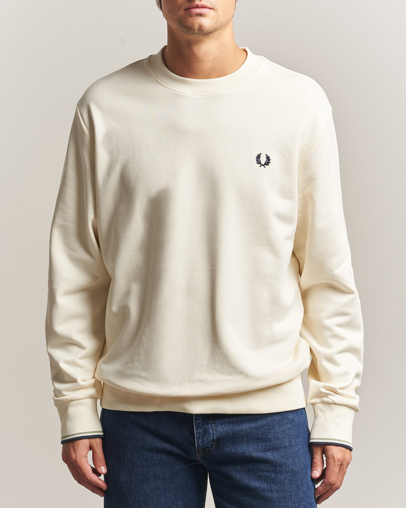 Uomini | Maglieria | Fred Perry | Crew Neck Sweatshirt Ecru