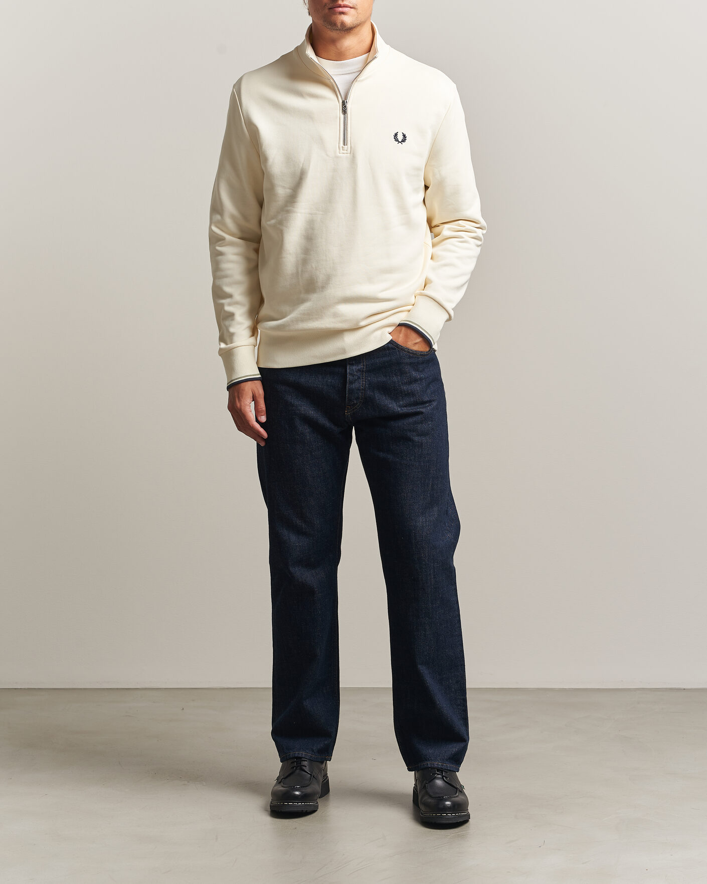 Uomini | Maglieria | Fred Perry | Half Zip Sweatshirt Ecru