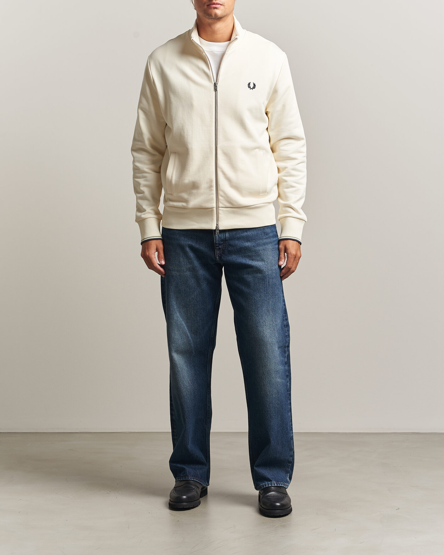 Uomini | Maglieria | Fred Perry | Full Zip Sweatshirt Ecru