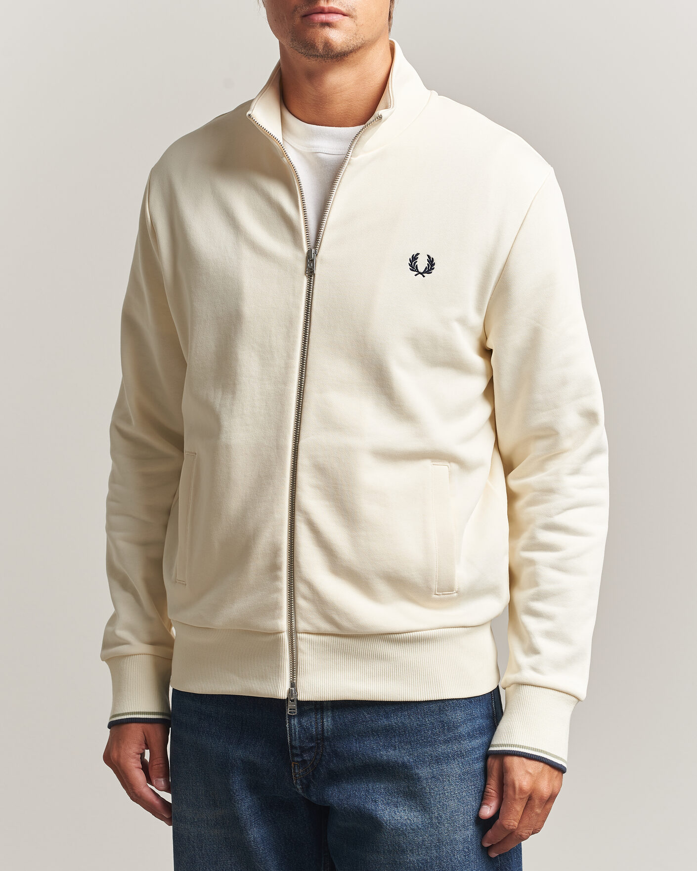 Uomini | Maglieria | Fred Perry | Full Zip Sweatshirt Ecru
