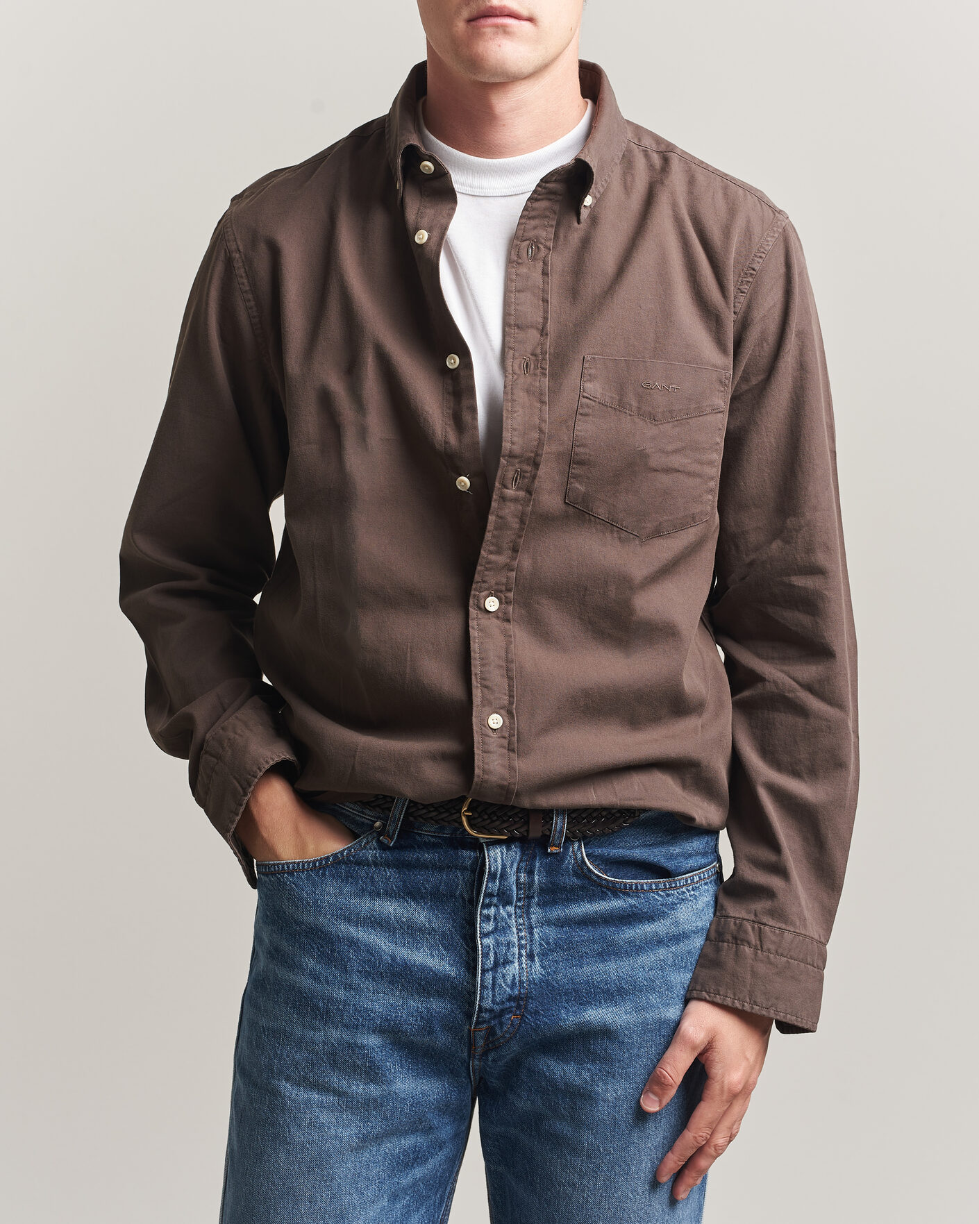 Uomini | Camicie | Gant | Regular Fit Garment Dyed Twill Shirt Shadow Brown