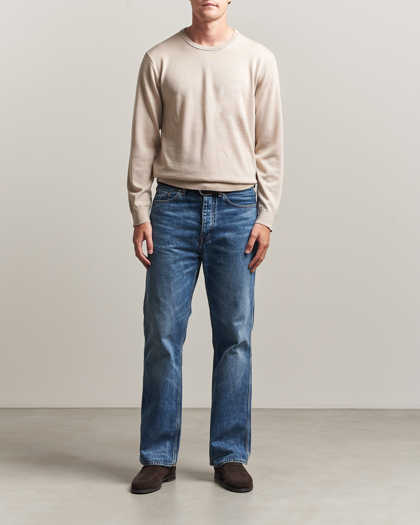 Uomini | Maglieria | Gant | Extrafine Merino Knitted Crew Neck Clay Beige
