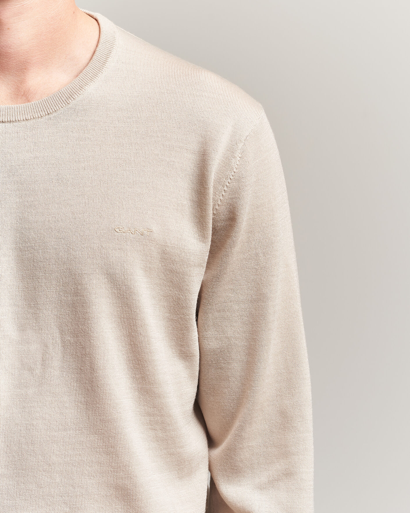 Uomini | Maglieria | Gant | Extrafine Merino Knitted Crew Neck Clay Beige