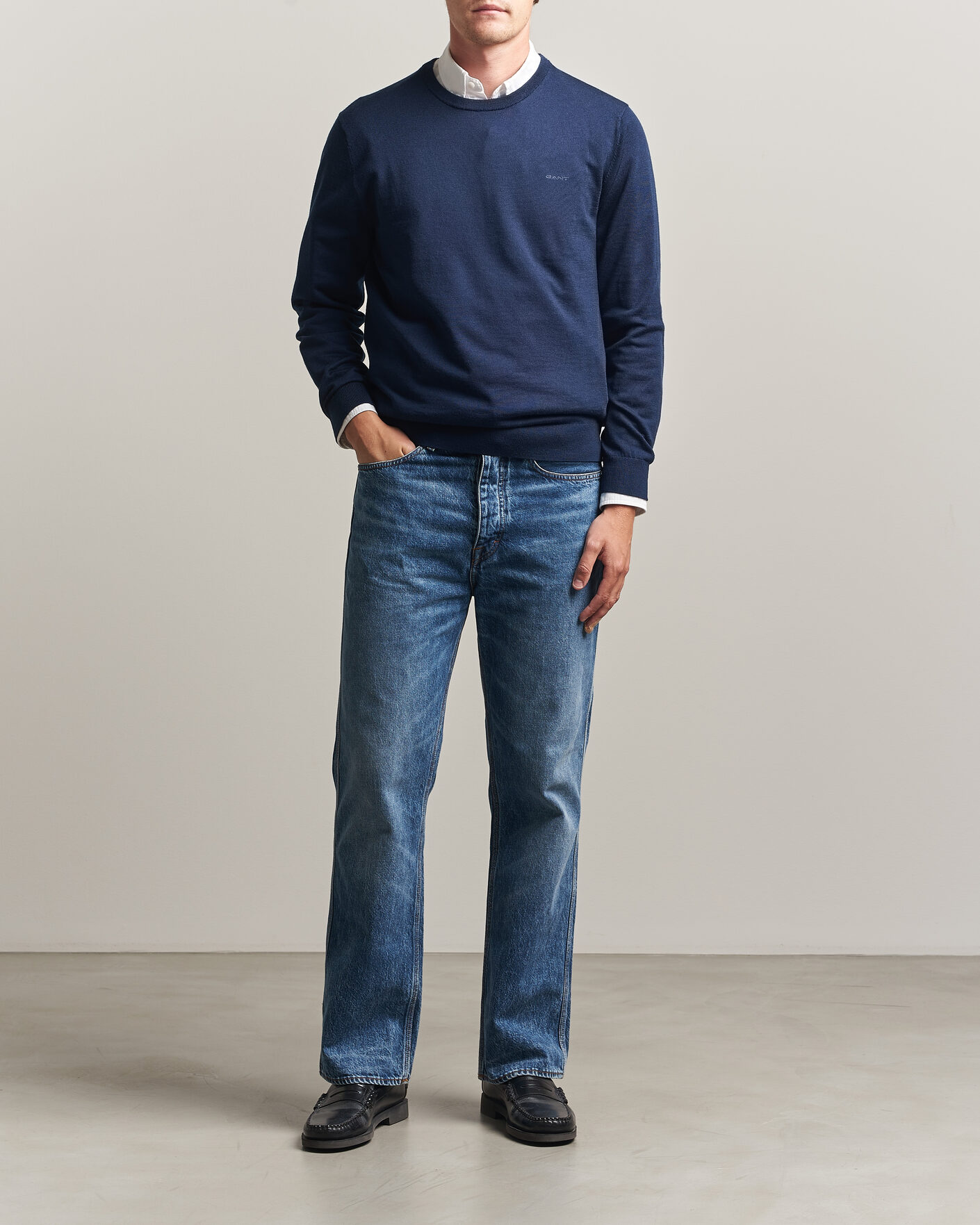 Uomini | Maglieria | Gant | Extrafine Merino Knitted Crew Neck Marine
