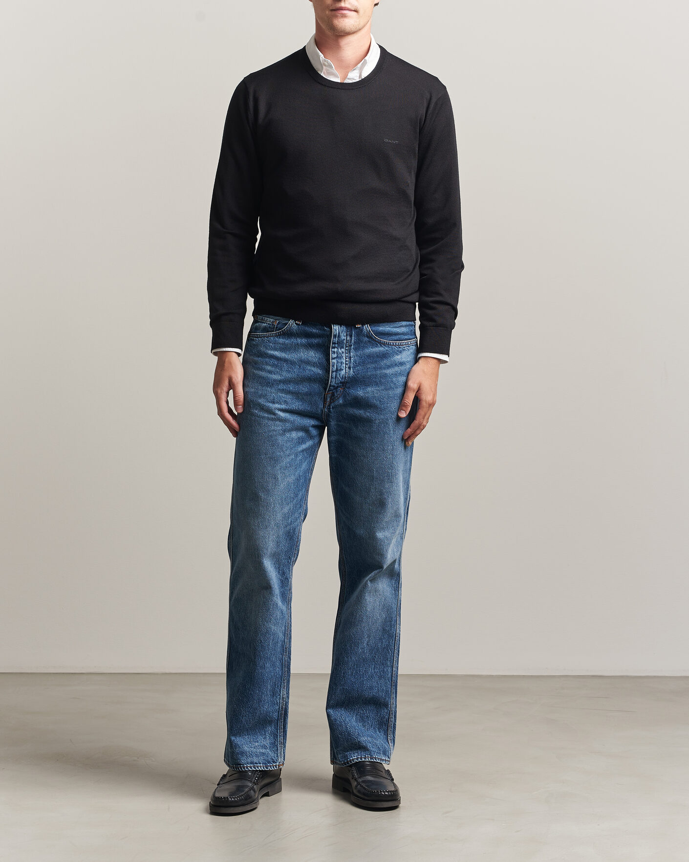 Uomini | Maglieria | Gant | Extrafine Merino Knitted Crew Neck Black