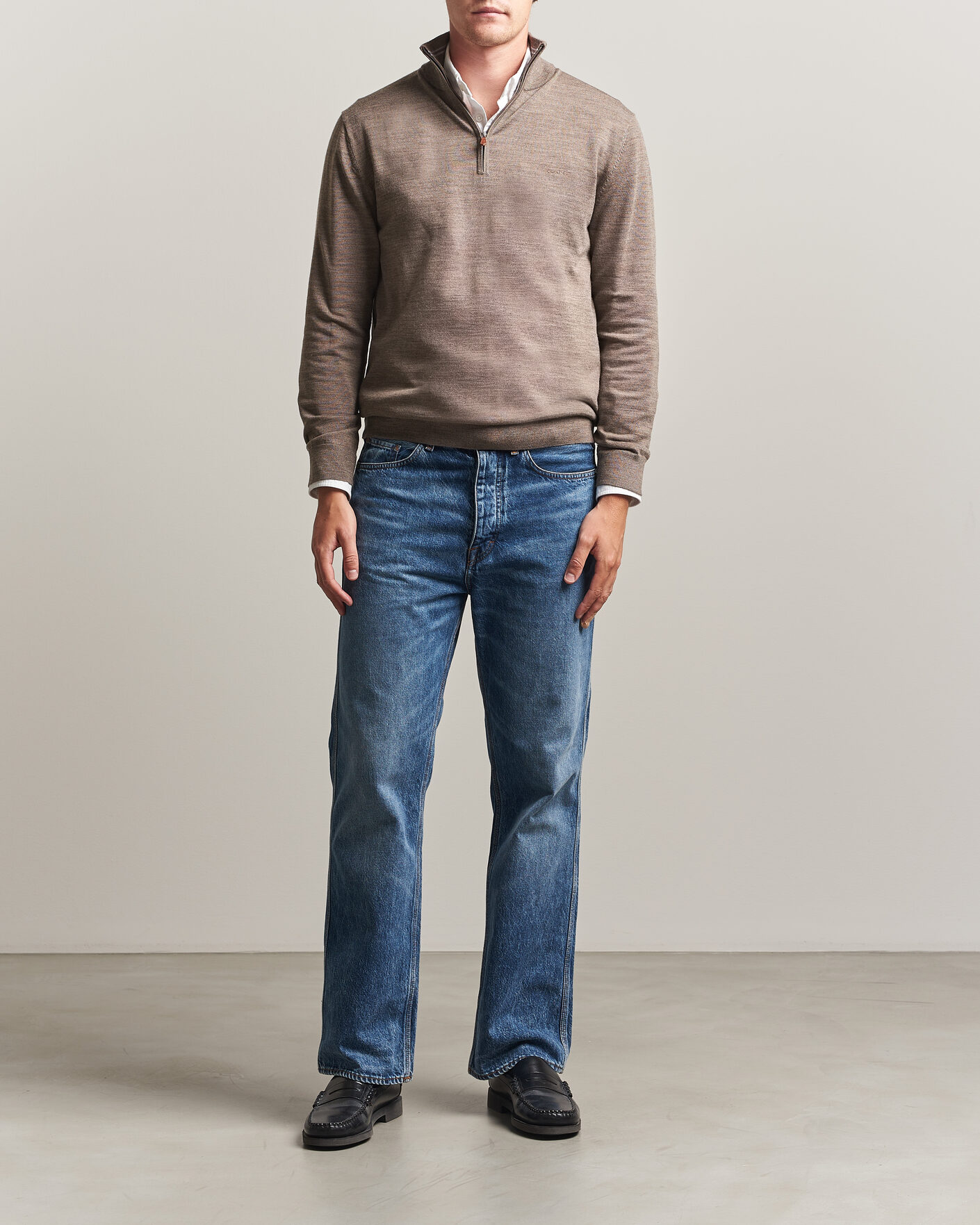Uomini | Maglieria | Gant | Extrafine Merino Knitted Half Zip Dark Hazelnut Melange