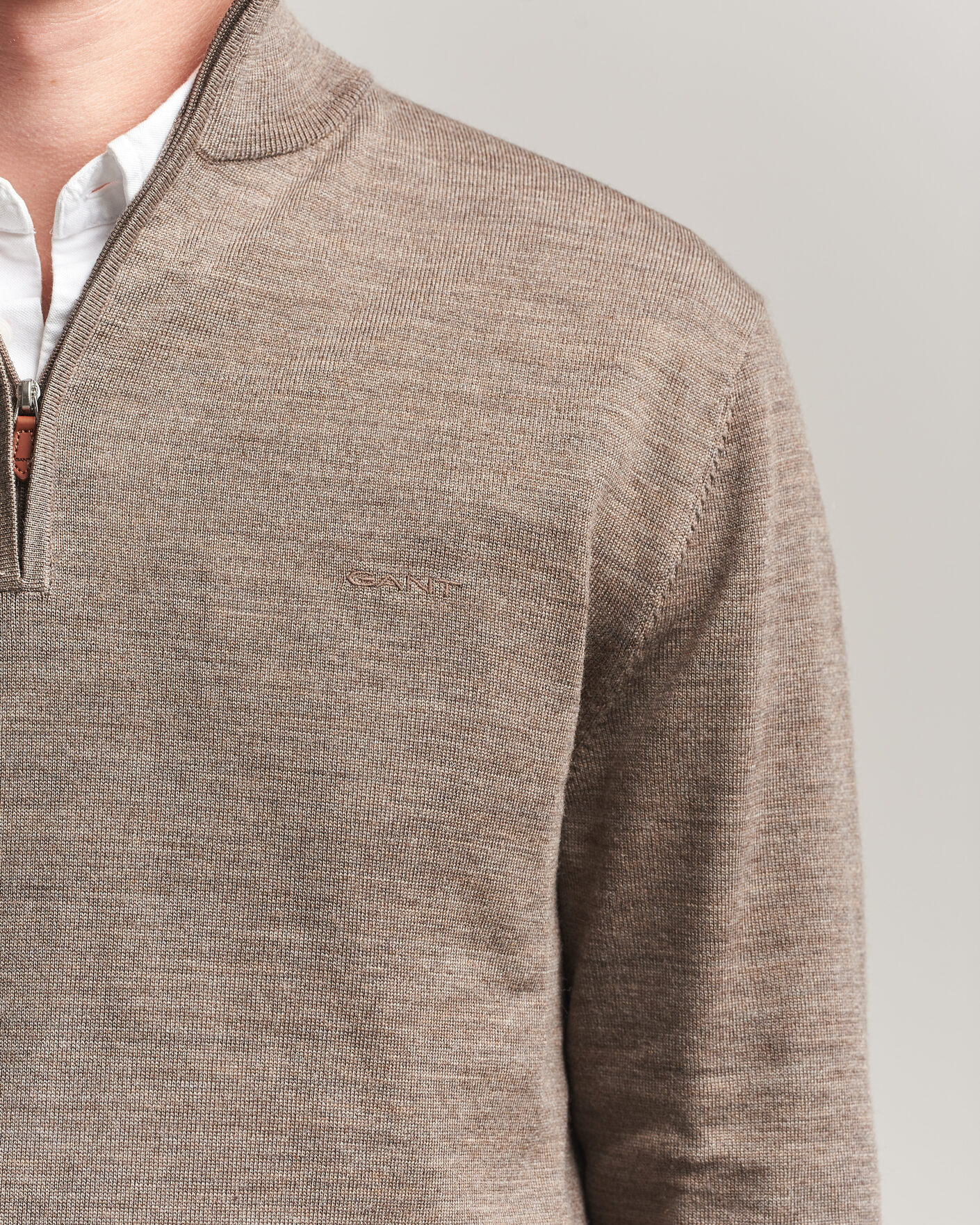 Uomini | Maglieria | Gant | Extrafine Merino Knitted Half Zip Dark Hazelnut Melange