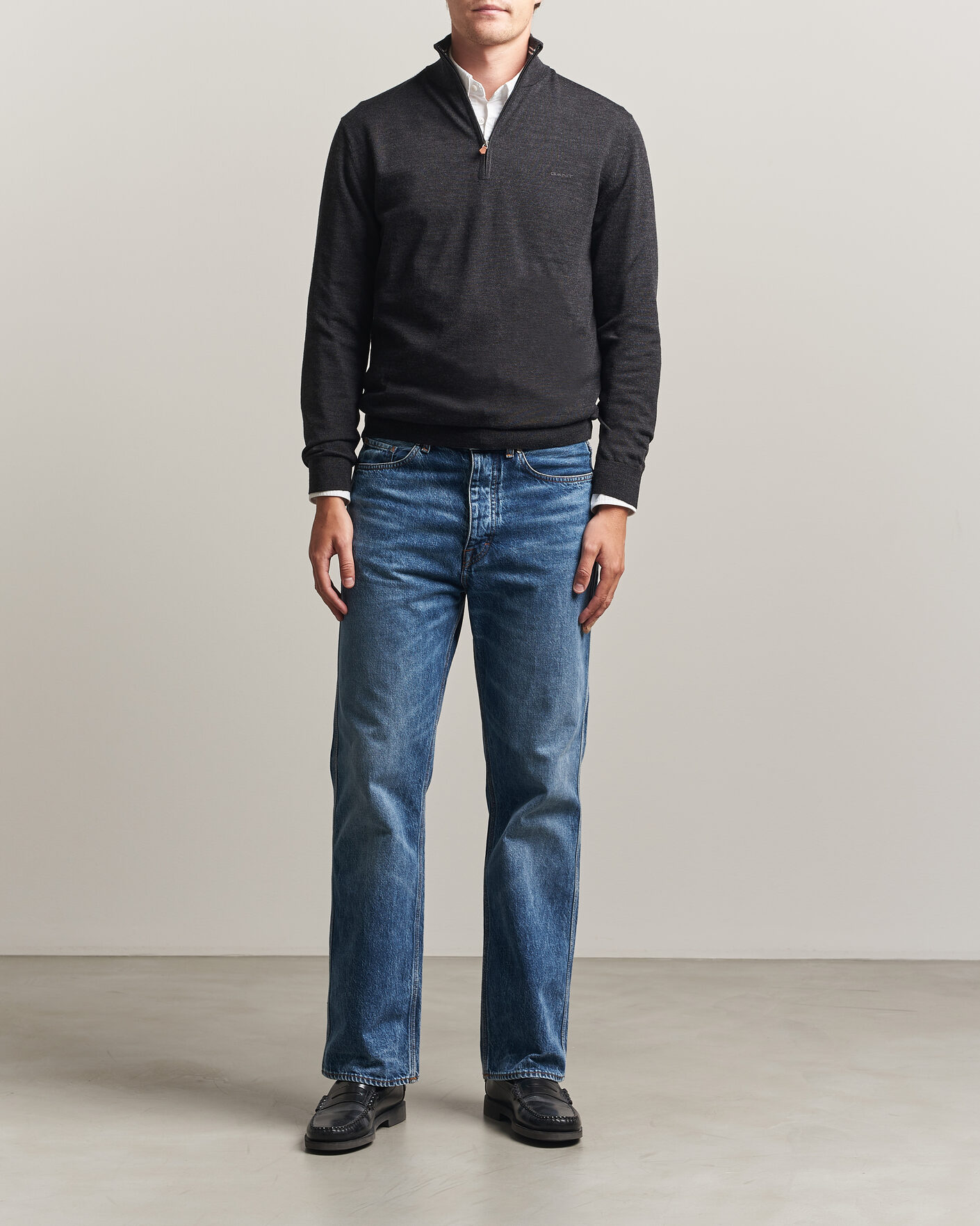 Uomini | Maglieria | Gant | Extrafine Merino Knitted Half Zip Dark Charcoal Melange