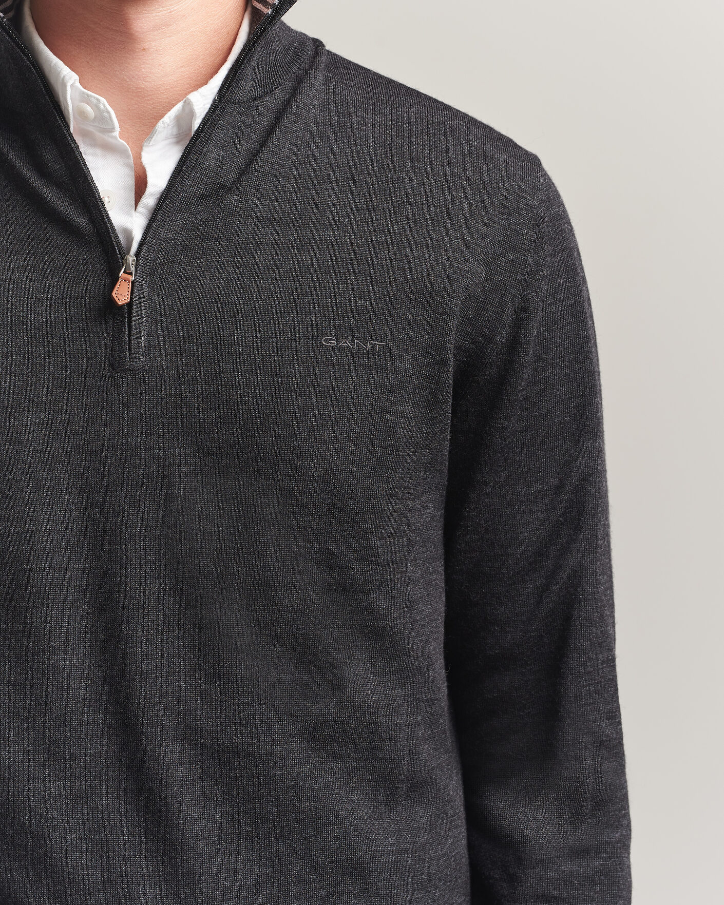 Uomini | Maglieria | Gant | Extrafine Merino Knitted Half Zip Dark Charcoal Melange