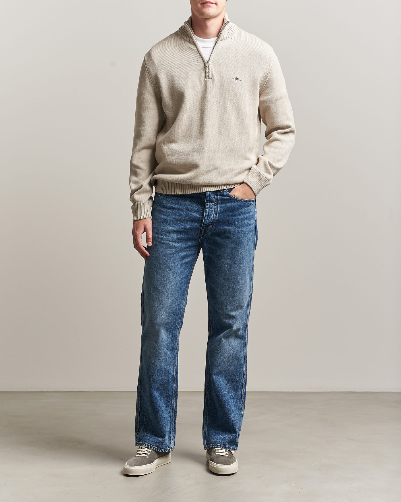Uomini | Maglieria | Gant | Casual Cotton Knitted Half Zip Clay Beige