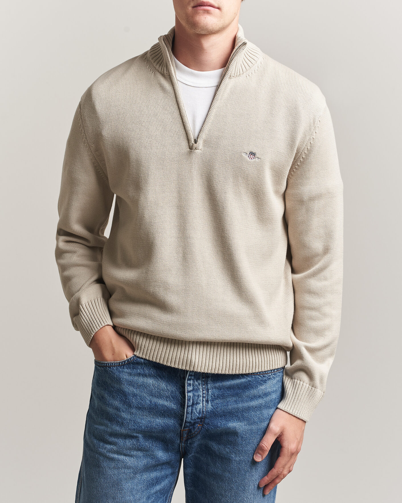 Uomini | Maglieria | Gant | Casual Cotton Knitted Half Zip Clay Beige