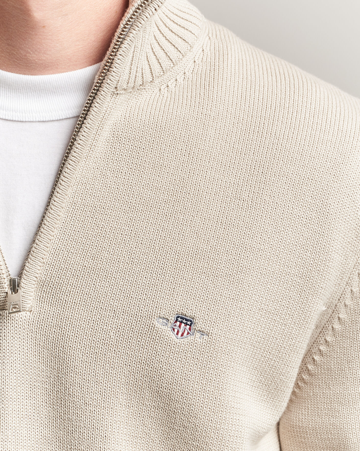 Uomini | Maglieria | Gant | Casual Cotton Knitted Half Zip Clay Beige