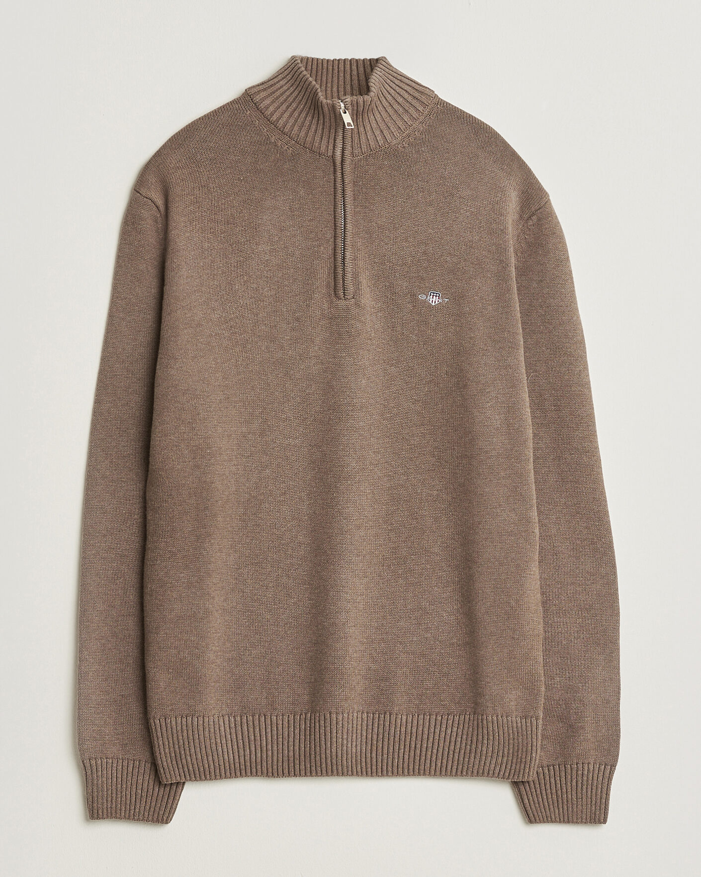 Uomini | Maglieria | Gant | Casual Cotton Knitted Half Zip Dark Hazelnut Melange