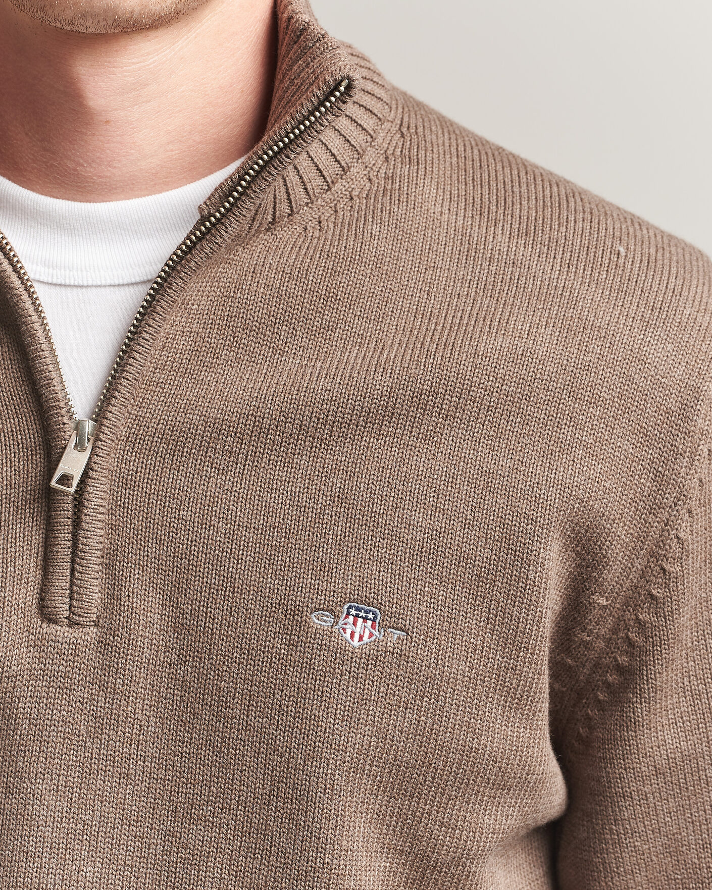 Uomini | Maglieria | Gant | Casual Cotton Knitted Half Zip Dark Hazelnut Melange
