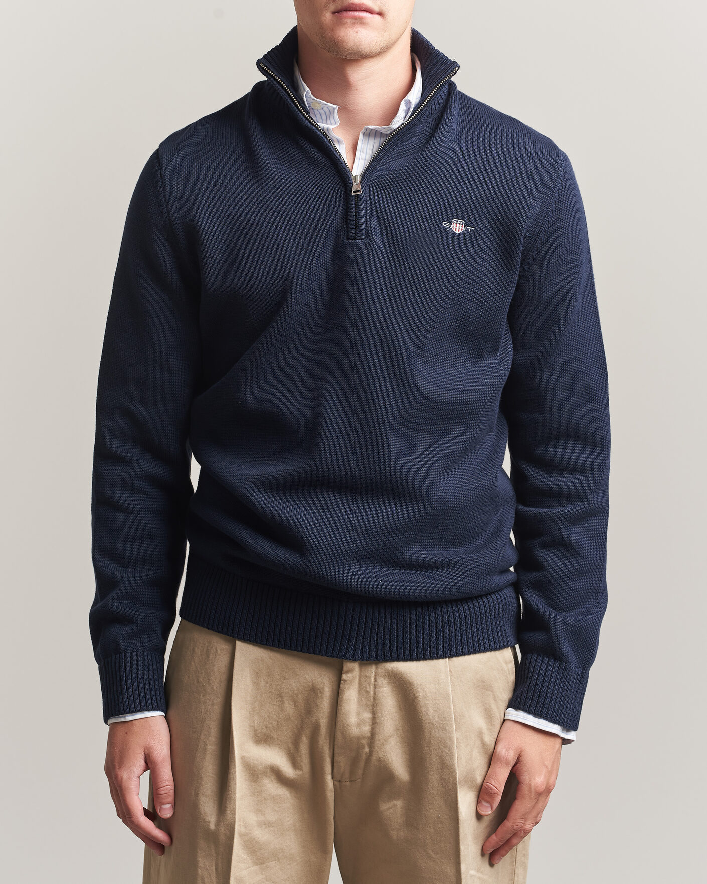 Uomini | Maglieria | Gant | Casual Cotton Knitted Half Zip Evening Blue