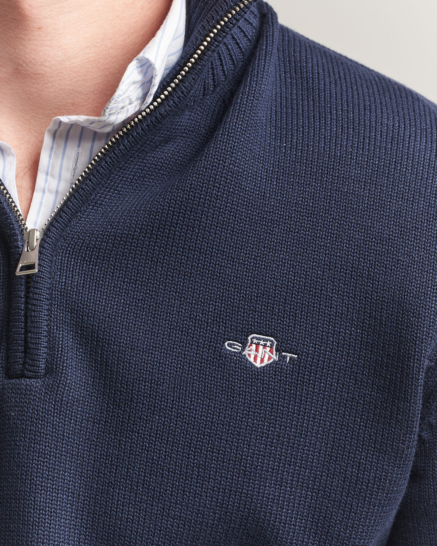 Uomini | Maglieria | Gant | Casual Cotton Knitted Half Zip Evening Blue
