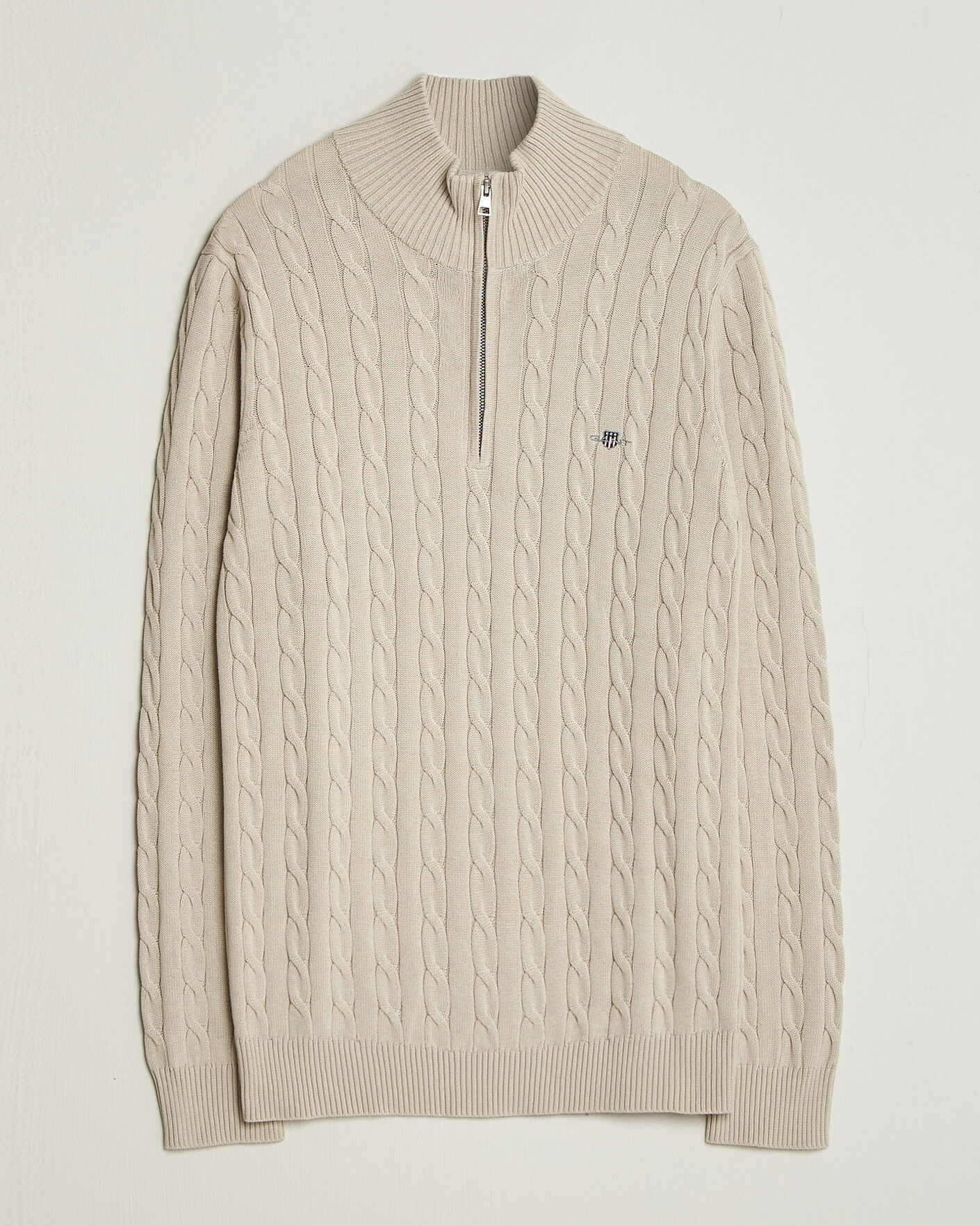Uomini | Maglieria | Gant | Cotton Cable Half Zip Clay Beige