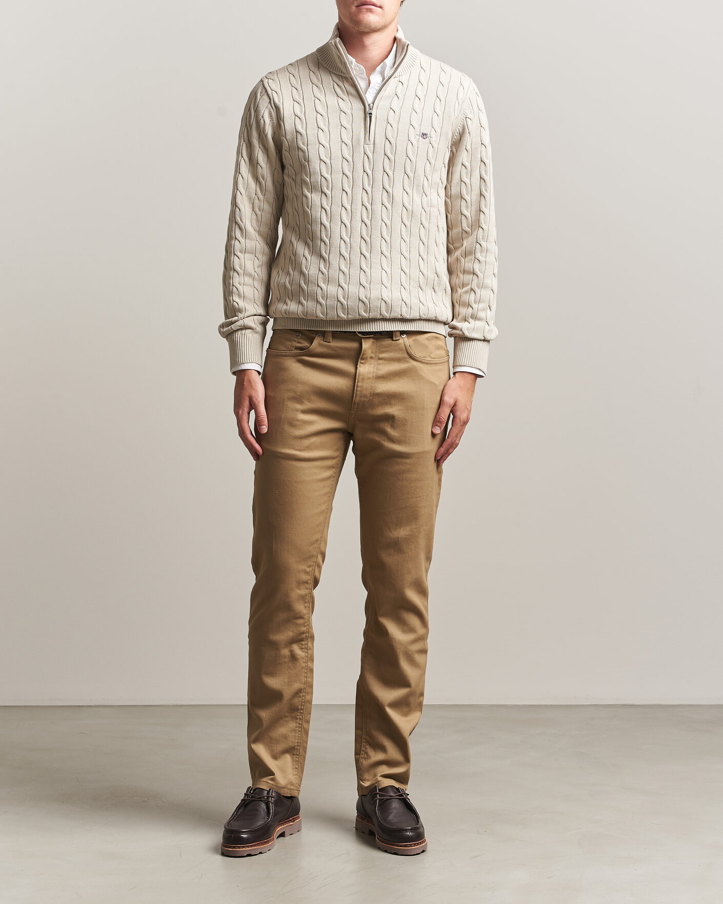 Uomini | Maglieria | Gant | Cotton Cable Half Zip Clay Beige