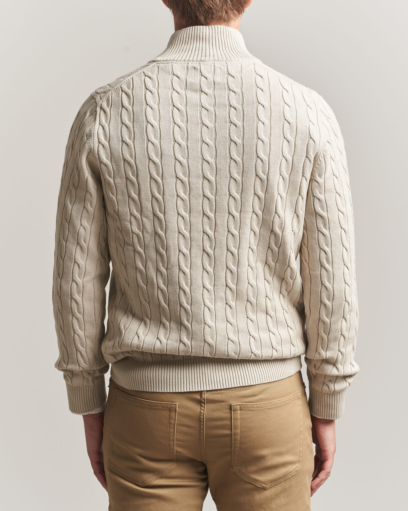 Uomini | Maglieria | Gant | Cotton Cable Half Zip Clay Beige