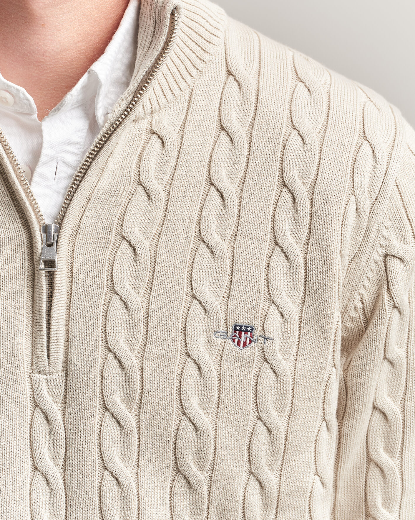 Uomini | Maglieria | Gant | Cotton Cable Half Zip Clay Beige