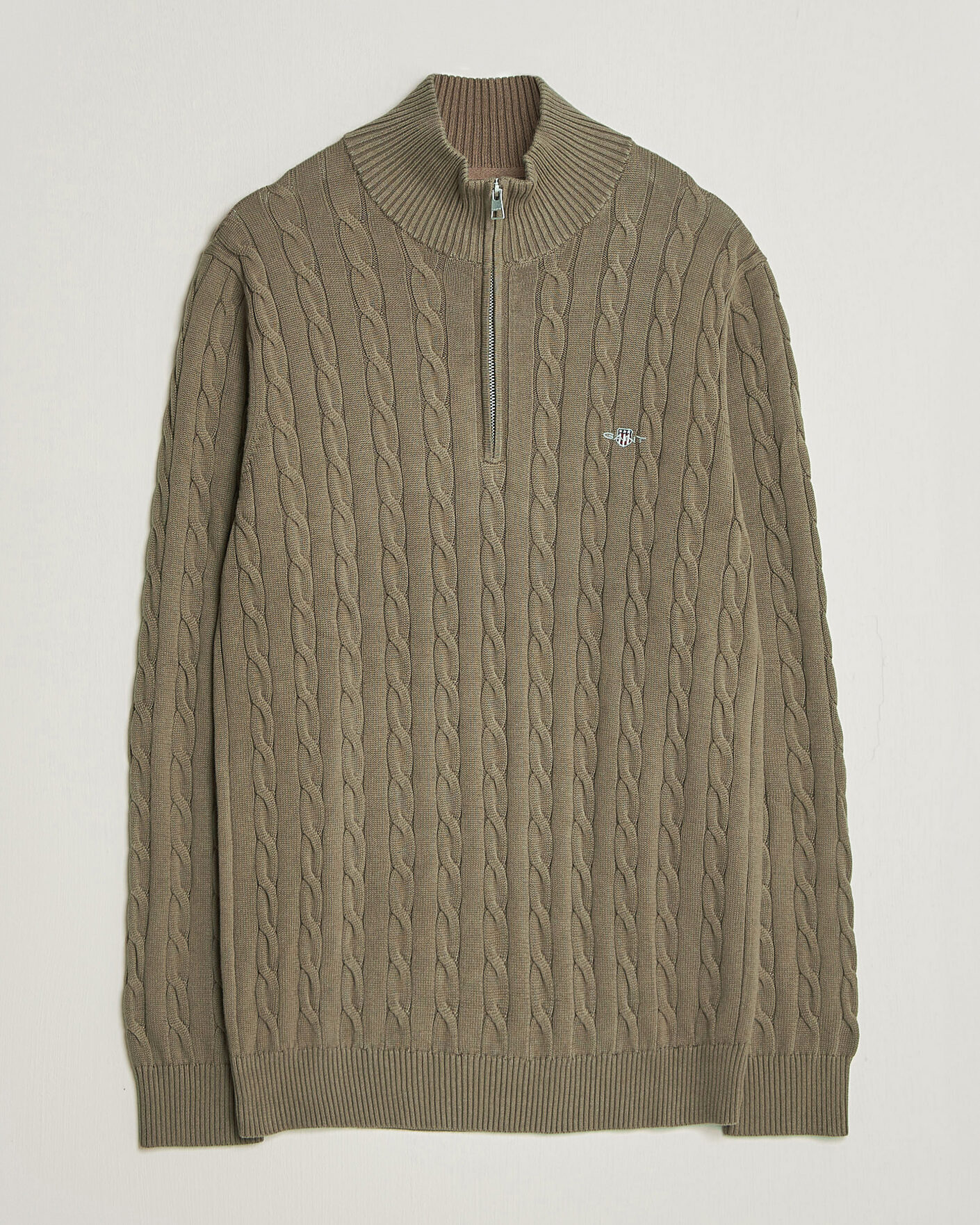 Uomini | Maglieria | Gant | Cotton Cable Half Zip Faded Taupe
