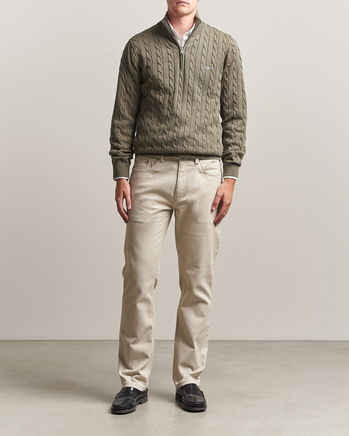 Uomini | Maglieria | Gant | Cotton Cable Half Zip Faded Taupe