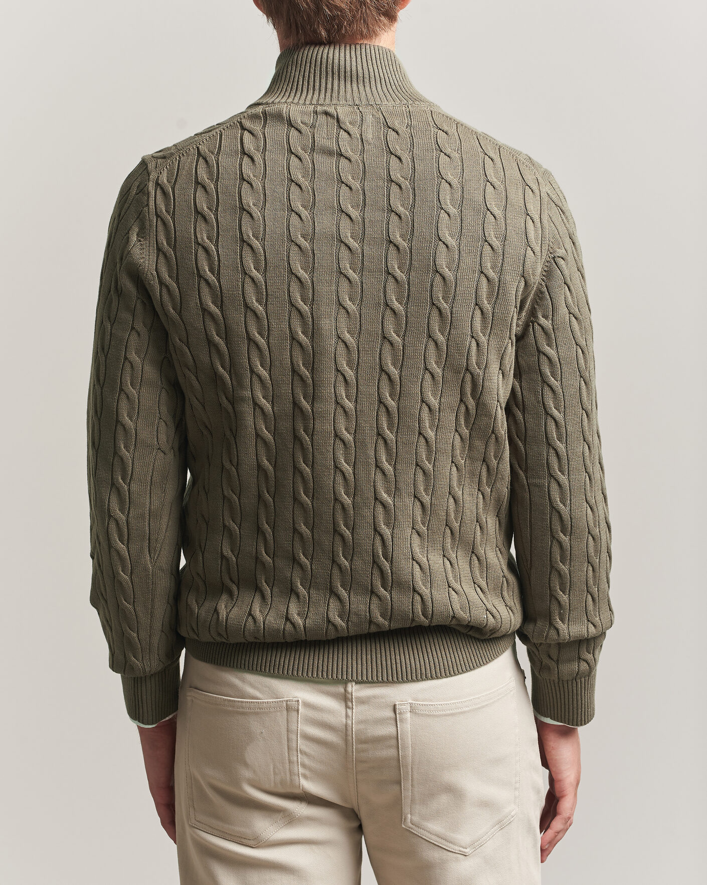 Uomini | Maglieria | Gant | Cotton Cable Half Zip Faded Taupe