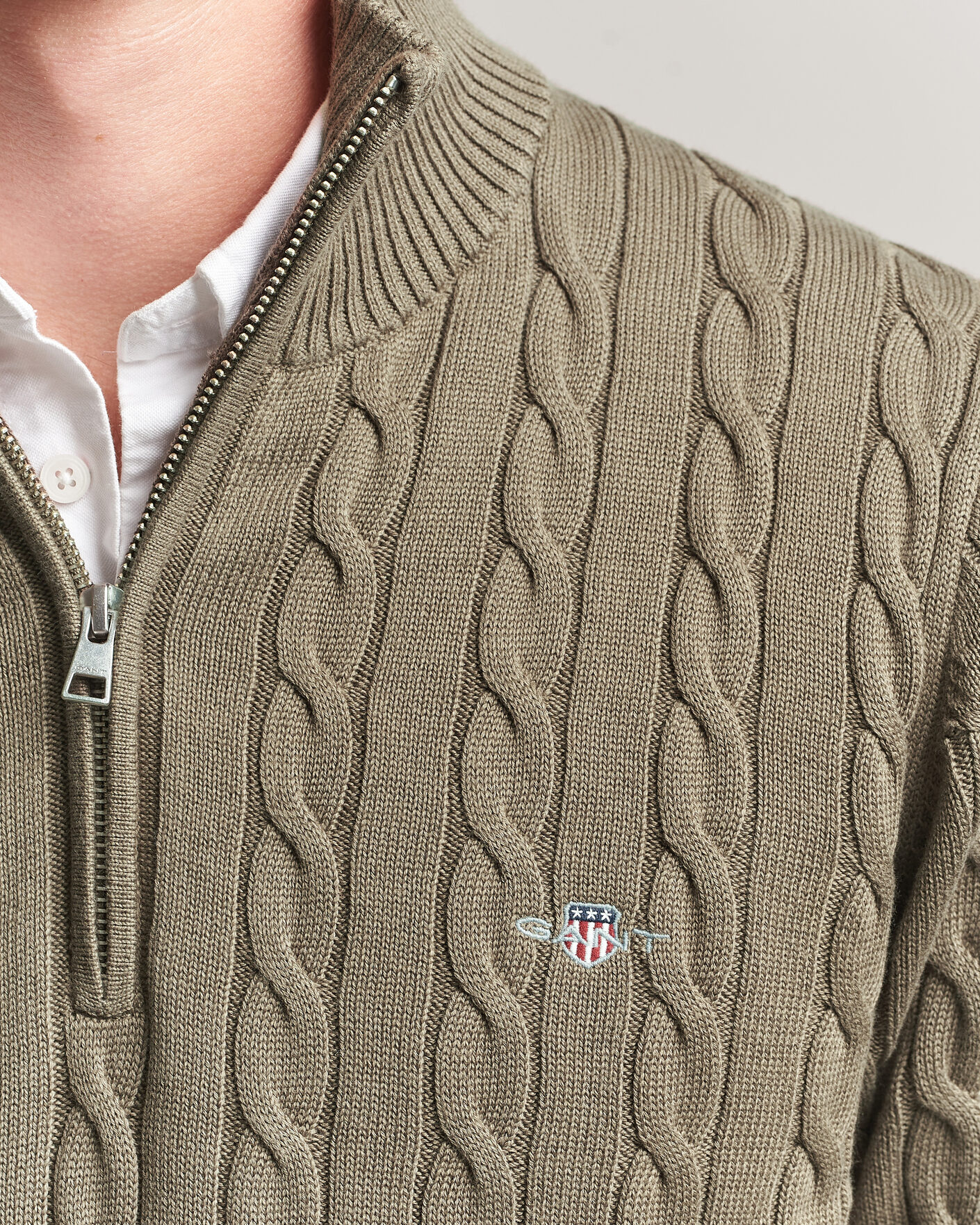 Uomini | Maglieria | Gant | Cotton Cable Half Zip Faded Taupe